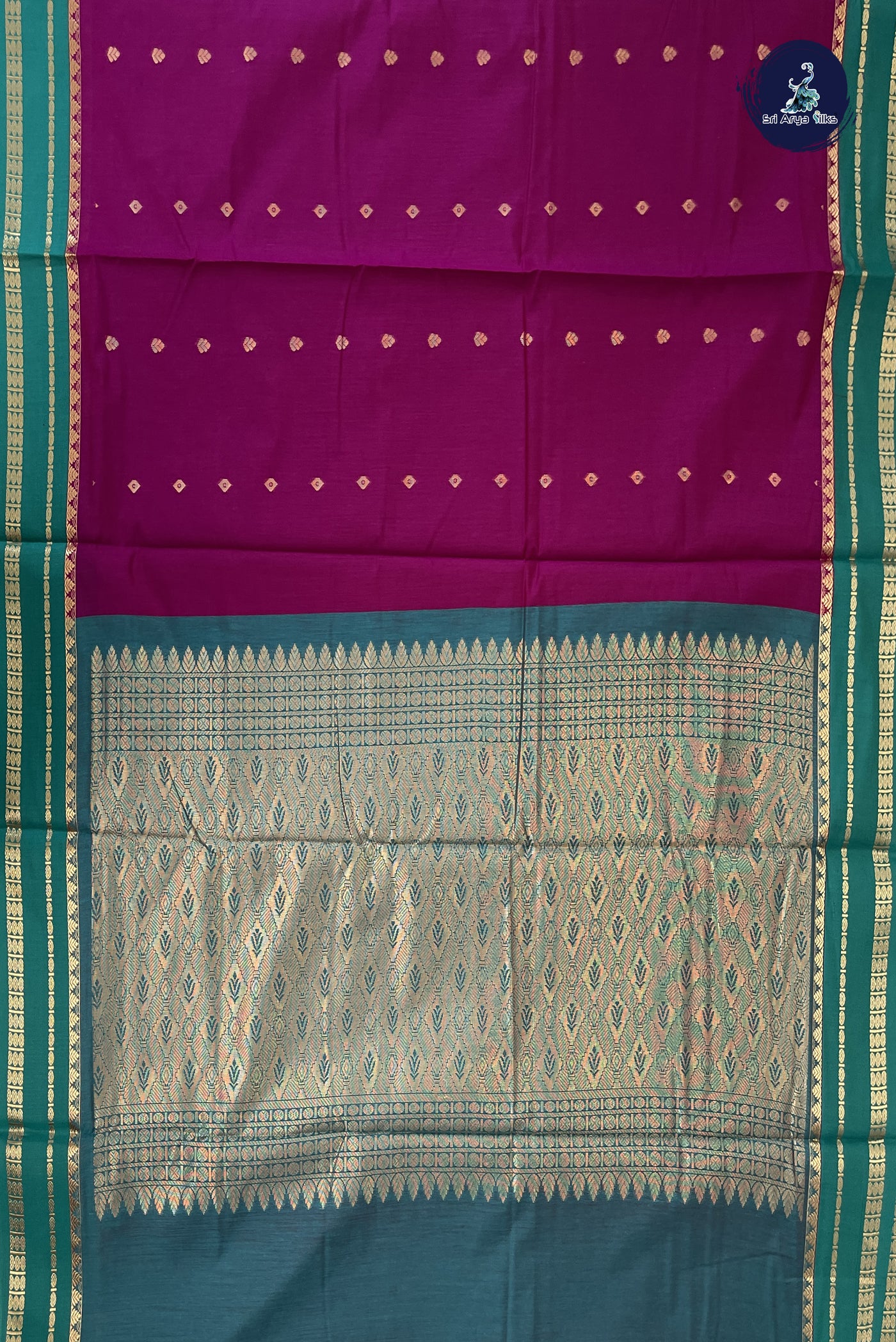 Magenta Madisar Semi Silk Cotton Saree With Zari Buttas Pattern