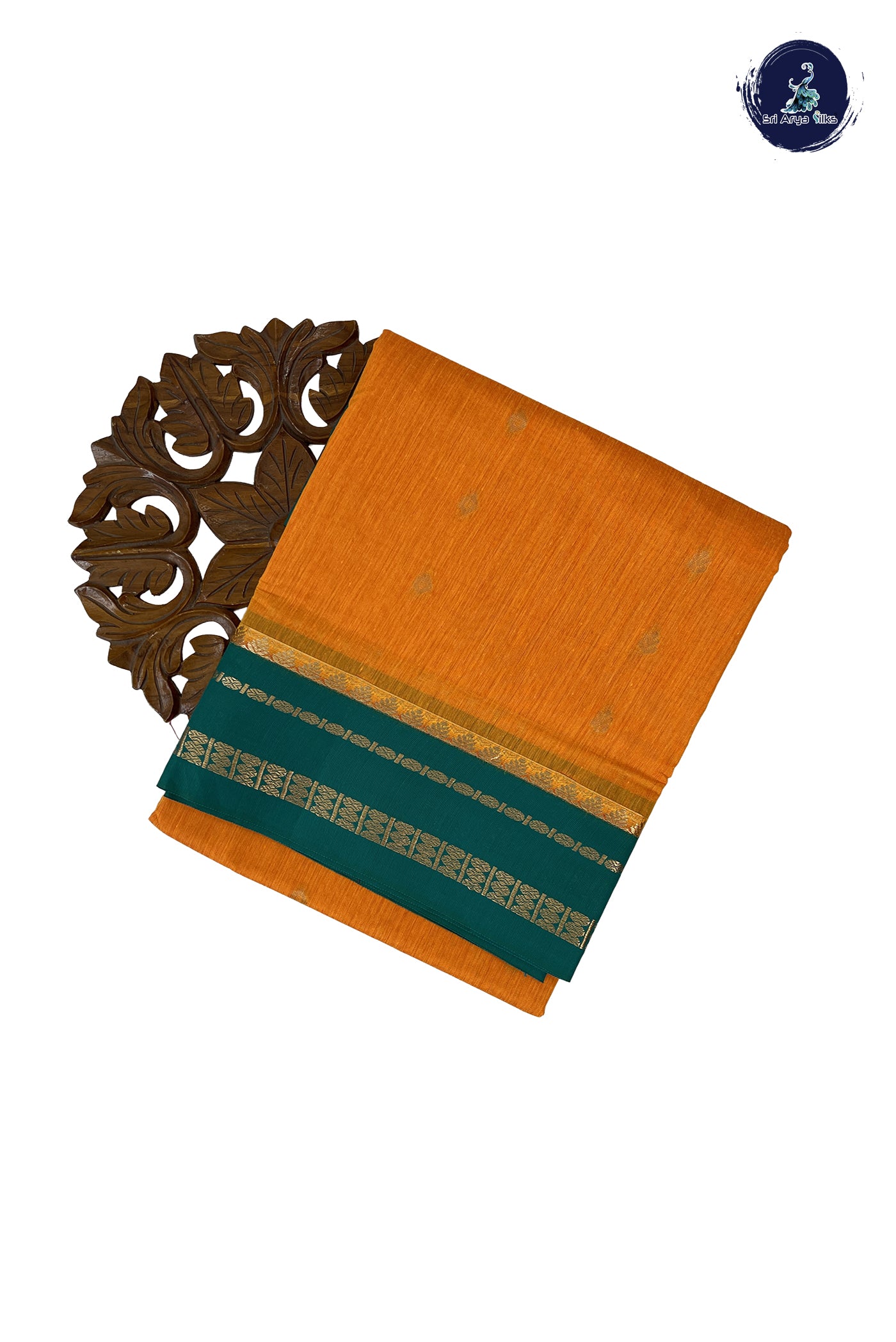 Yellowish Orange Madisar Semi Silk Cotton Saree With Zari Buttas Pattern