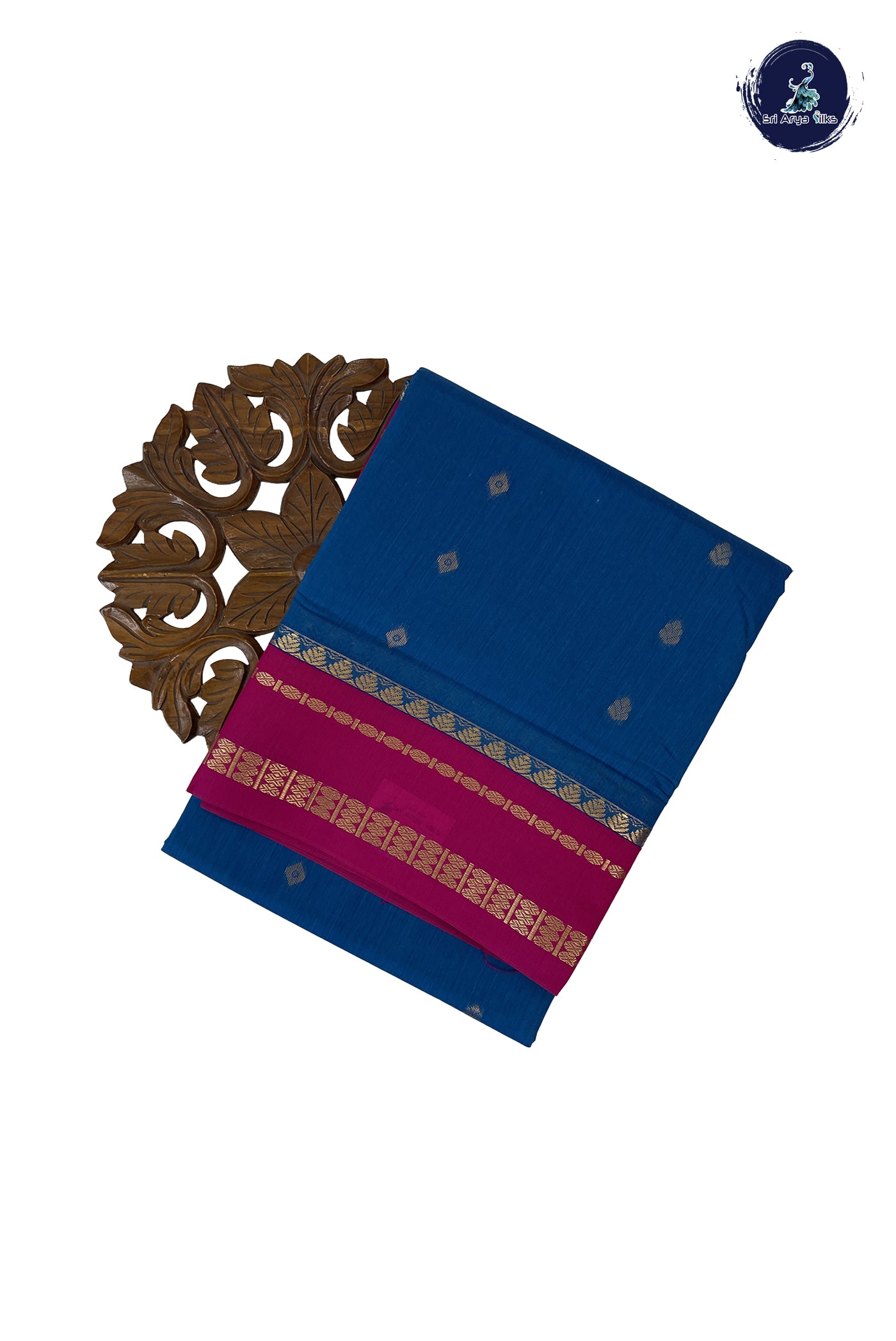 Blue Madisar Semi Silk Cotton Saree With Zari Buttas Pattern