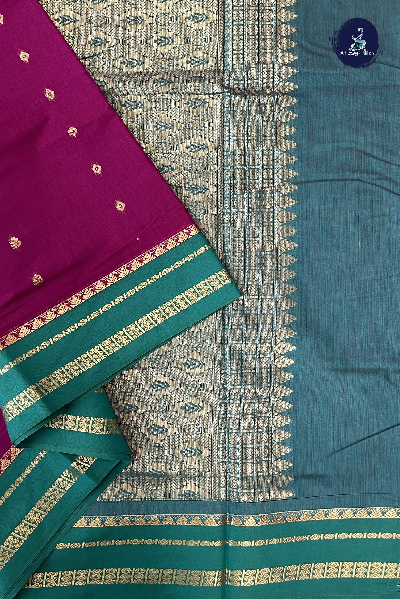Magenta Madisar Semi Silk Cotton Saree With Zari Buttas Pattern