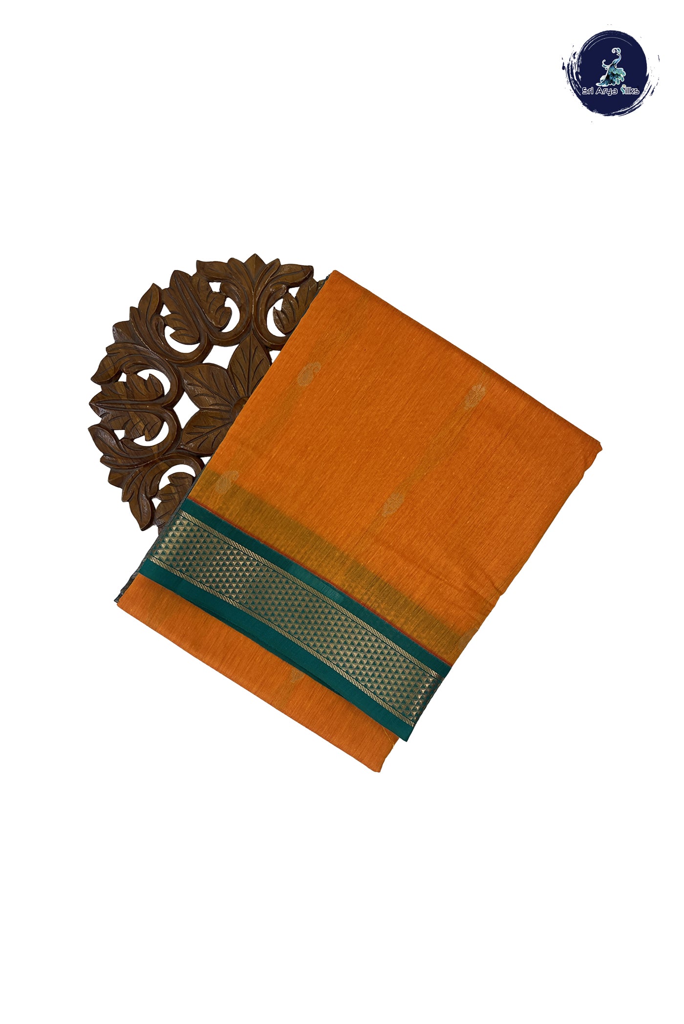 Yellowish Orange Madisar Semi Silk Cotton Saree With Zari Buttas Pattern