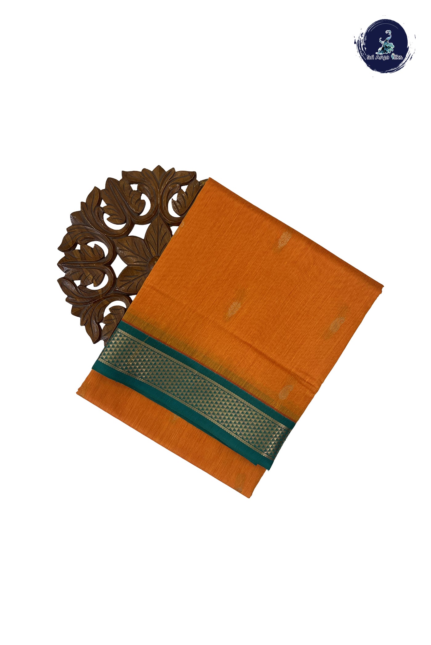 Yellowish Orange Madisar Semi Silk Cotton Saree With Zari Buttas Pattern