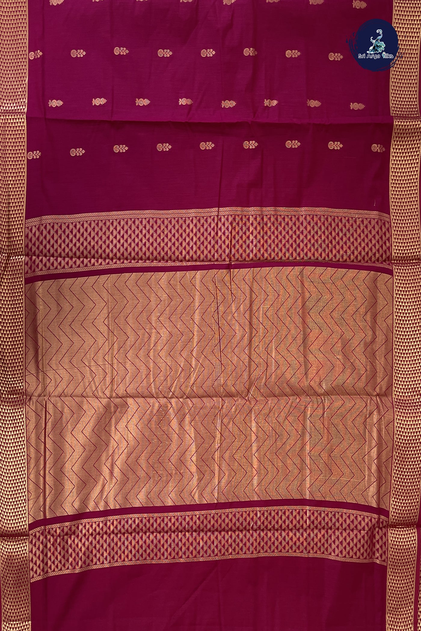 Pinkish Maroon Madisar Semi Silk Cotton Saree With Zari Buttas Pattern