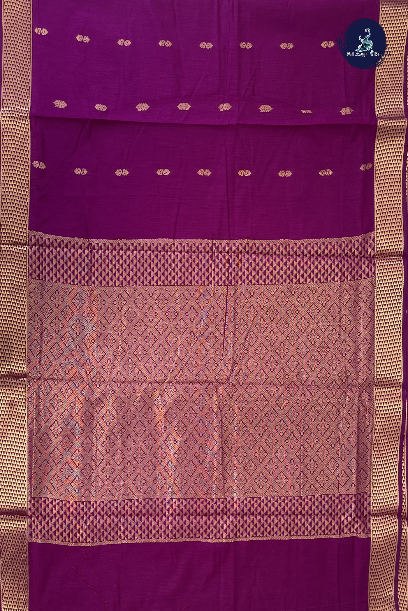 Magenta Purple Madisar Semi Silk Cotton Saree With Zari Buttas Pattern