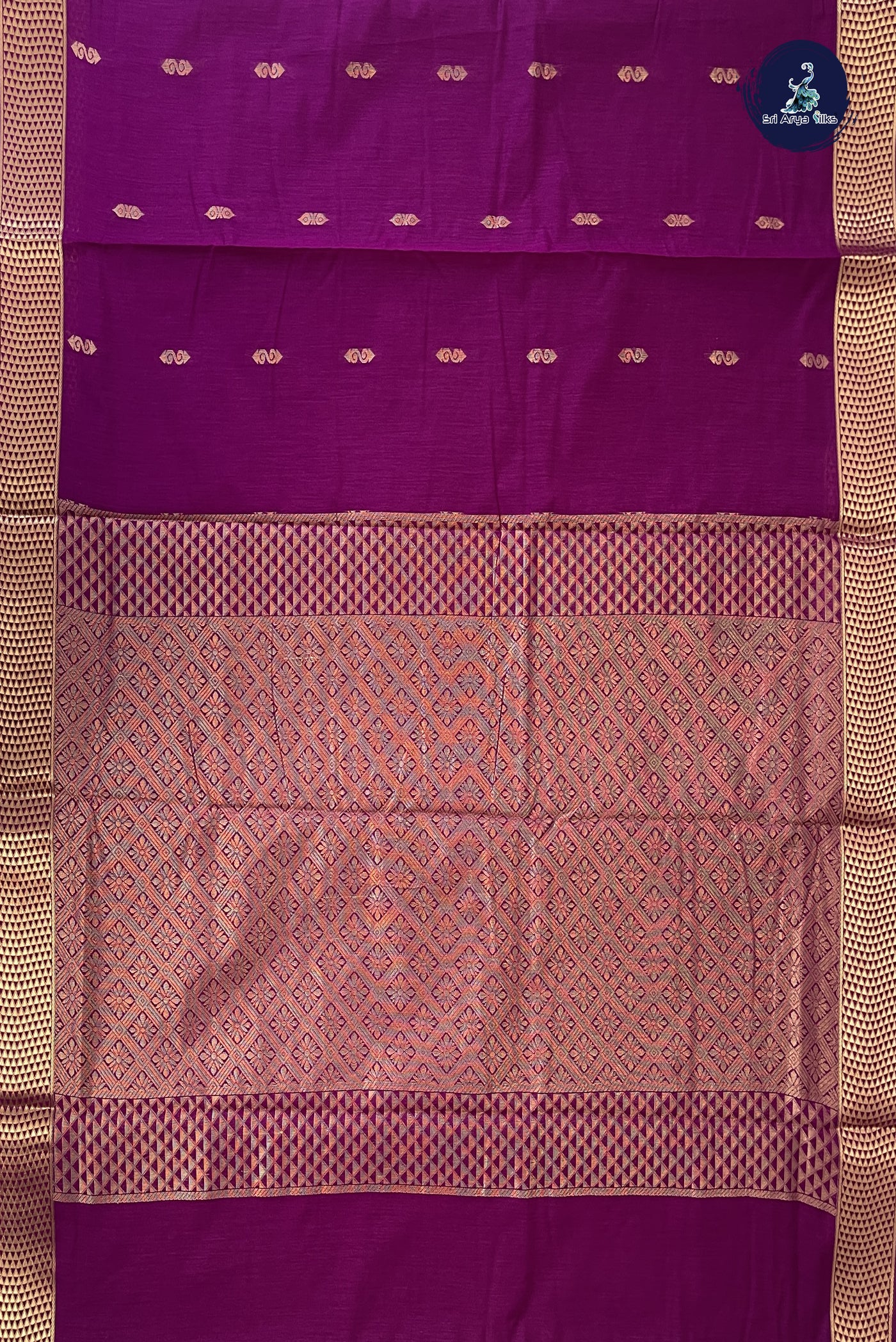 Magenta Purple Madisar Semi Silk Cotton Saree With Zari Buttas Pattern