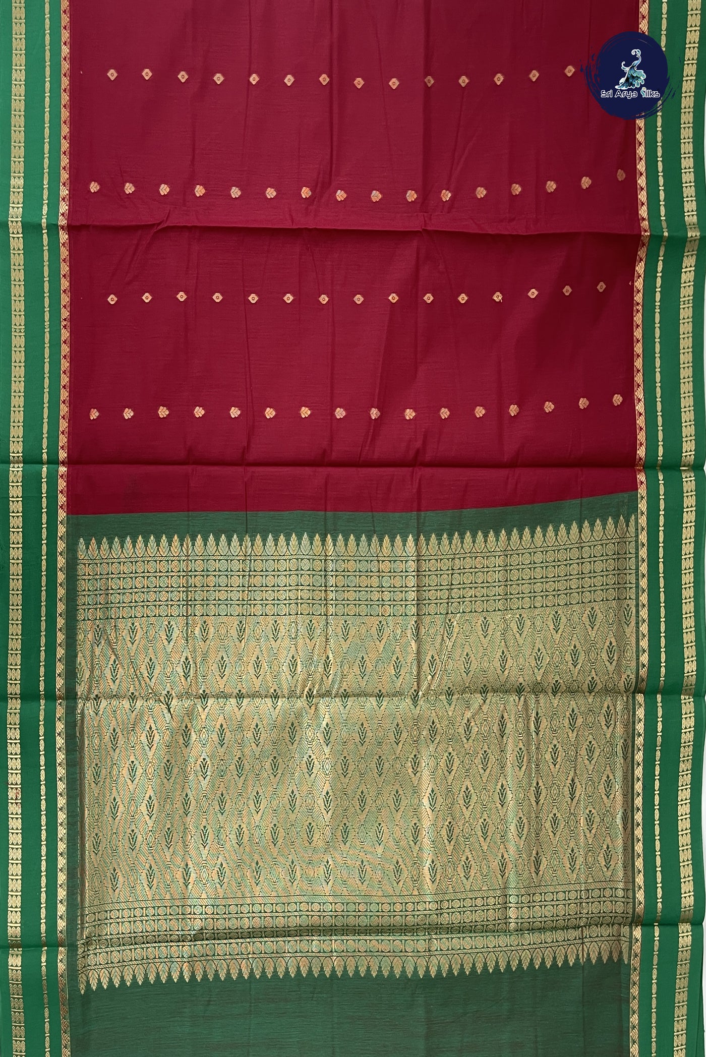 Maroon Madisar Semi Silk Cotton Saree With Zari Buttas Pattern