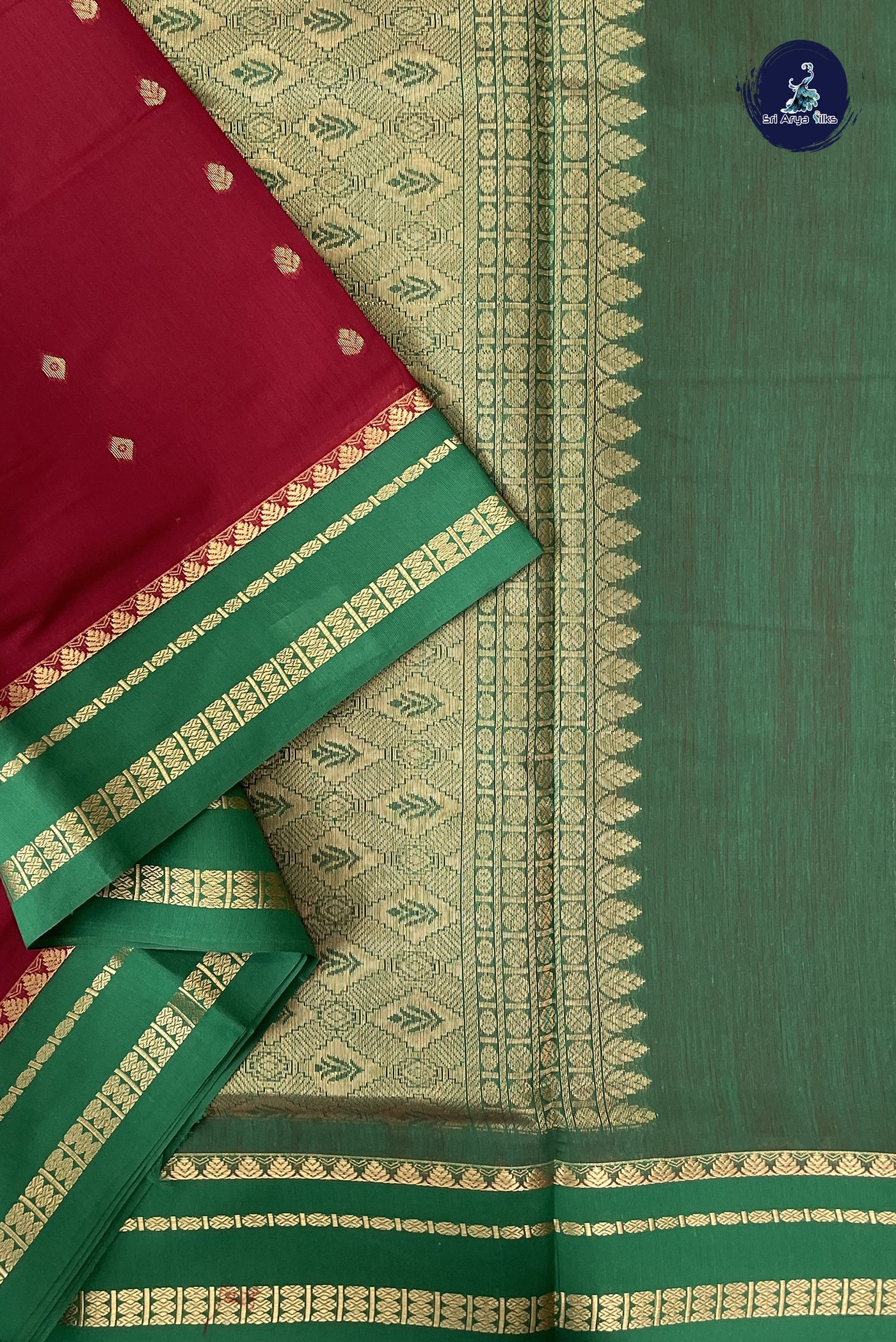 Maroon Madisar Semi Silk Cotton Saree With Zari Buttas Pattern