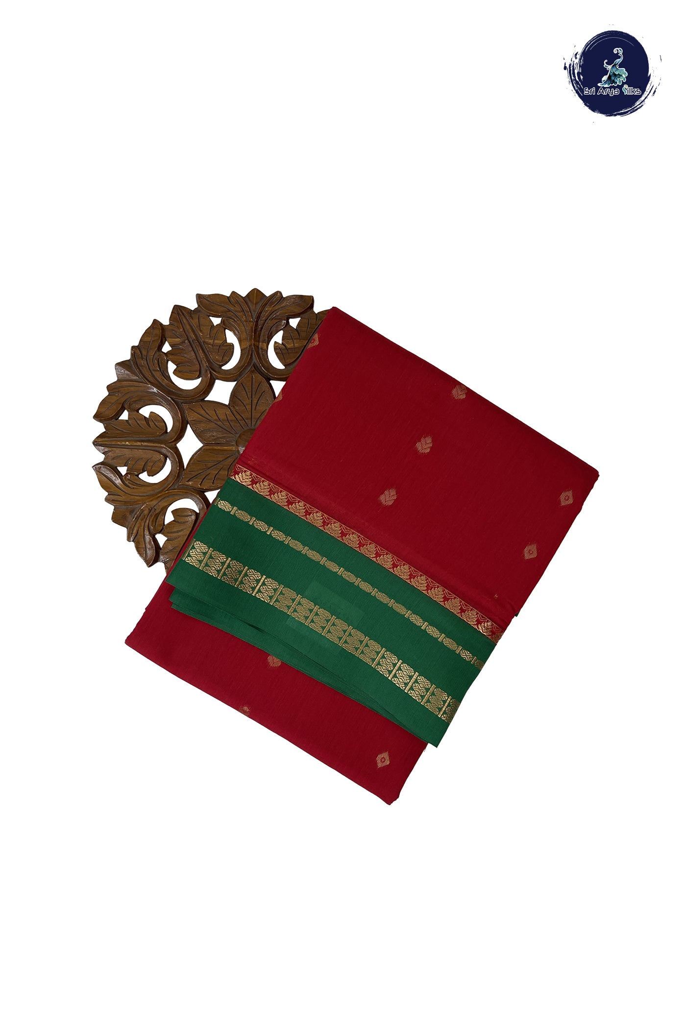 Red Madisar Semi Silk Cotton Saree With Zari Buttas Pattern