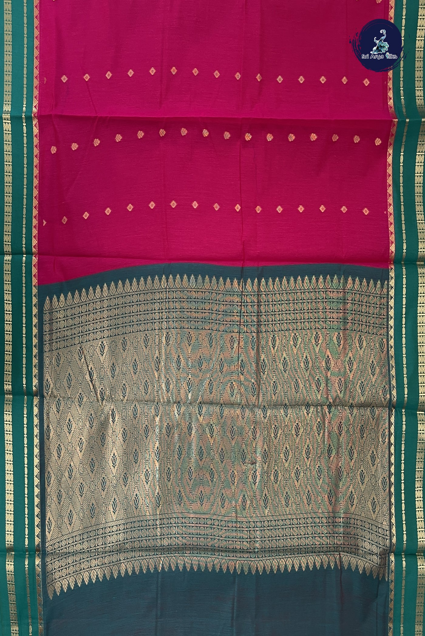 Magenta Pink Madisar Semi Silk Cotton Saree With Zari Buttas Pattern