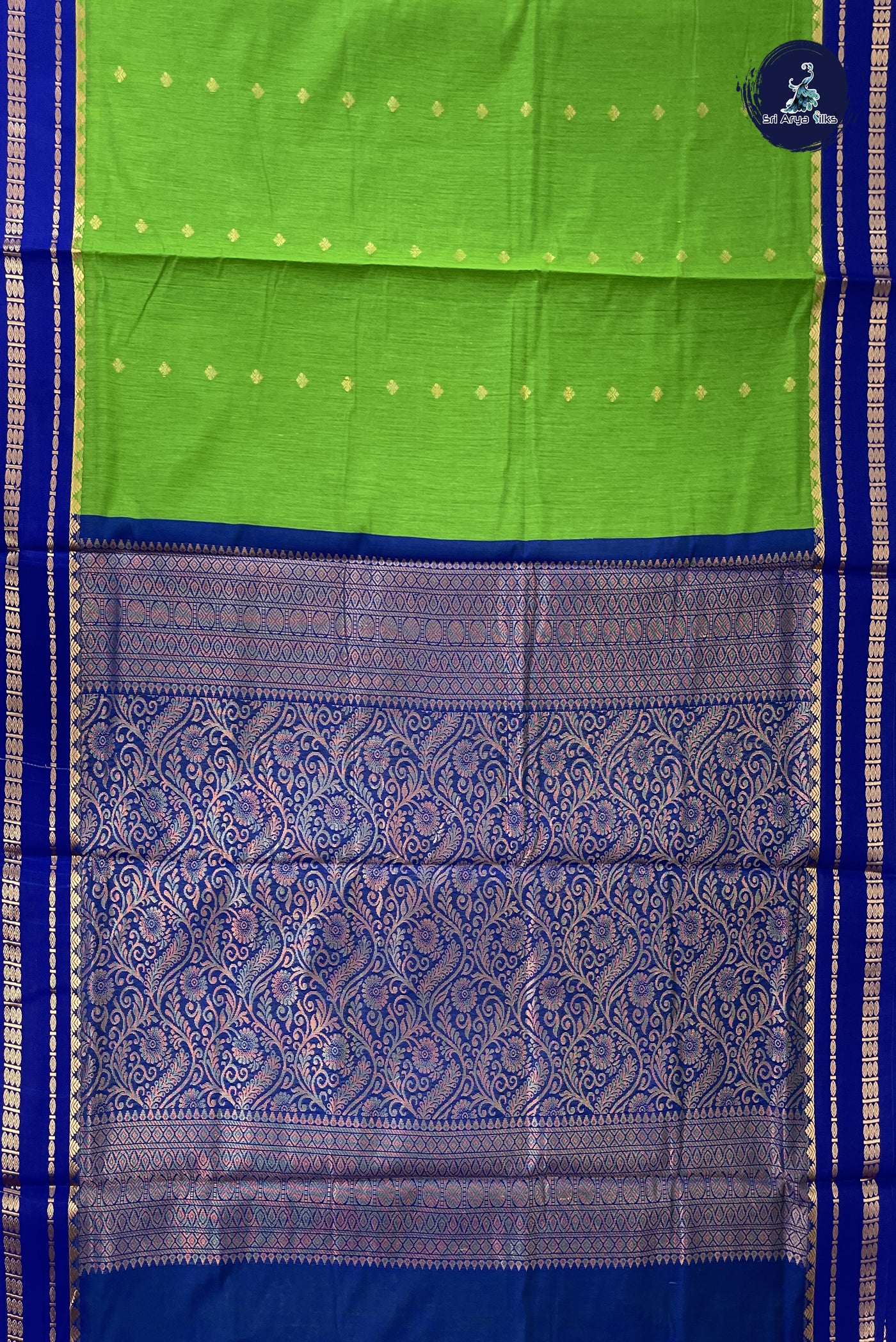Light Green Madisar Semi Silk Cotton Saree With Zari Buttas Pattern