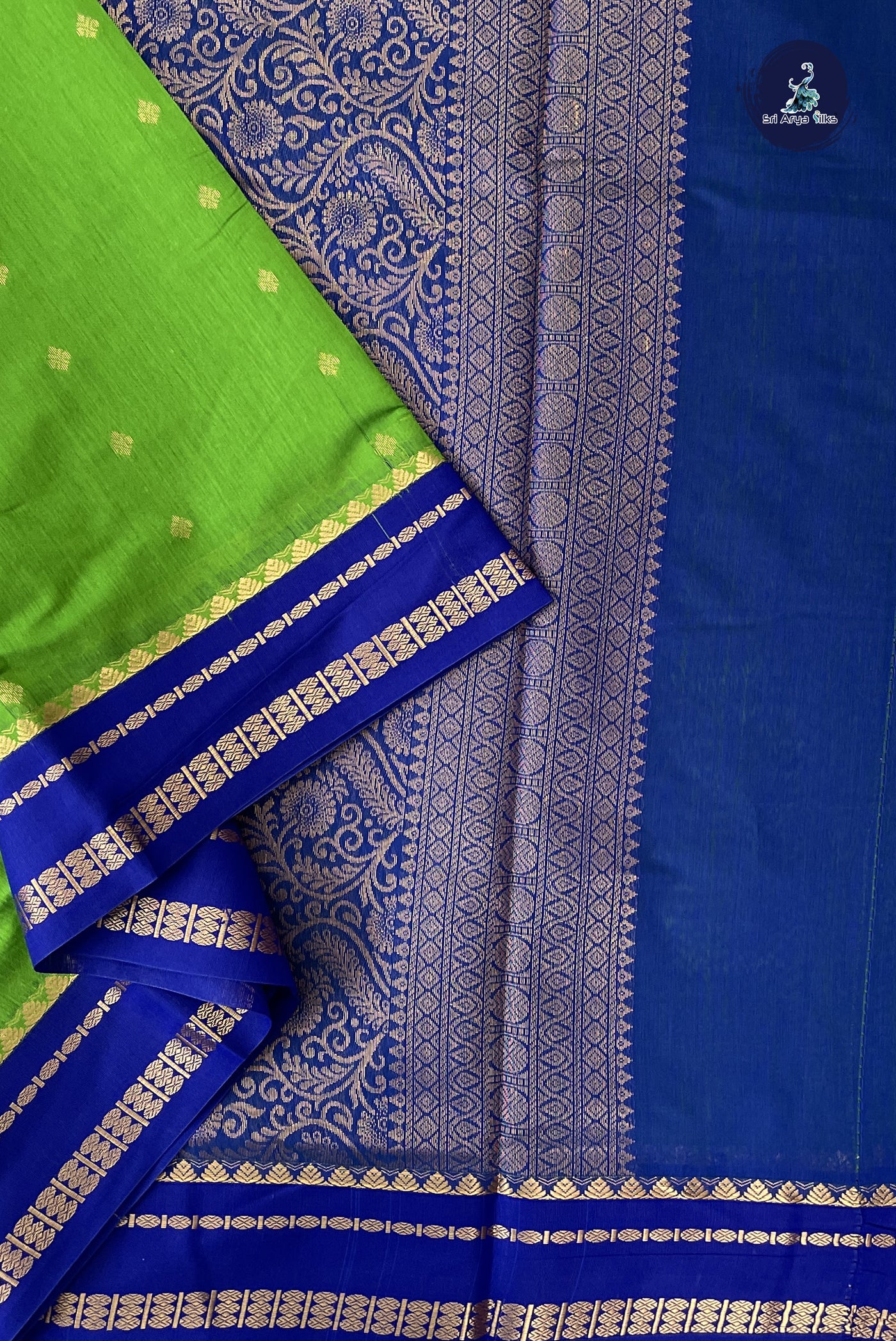 Light Green Madisar Semi Silk Cotton Saree With Zari Buttas Pattern