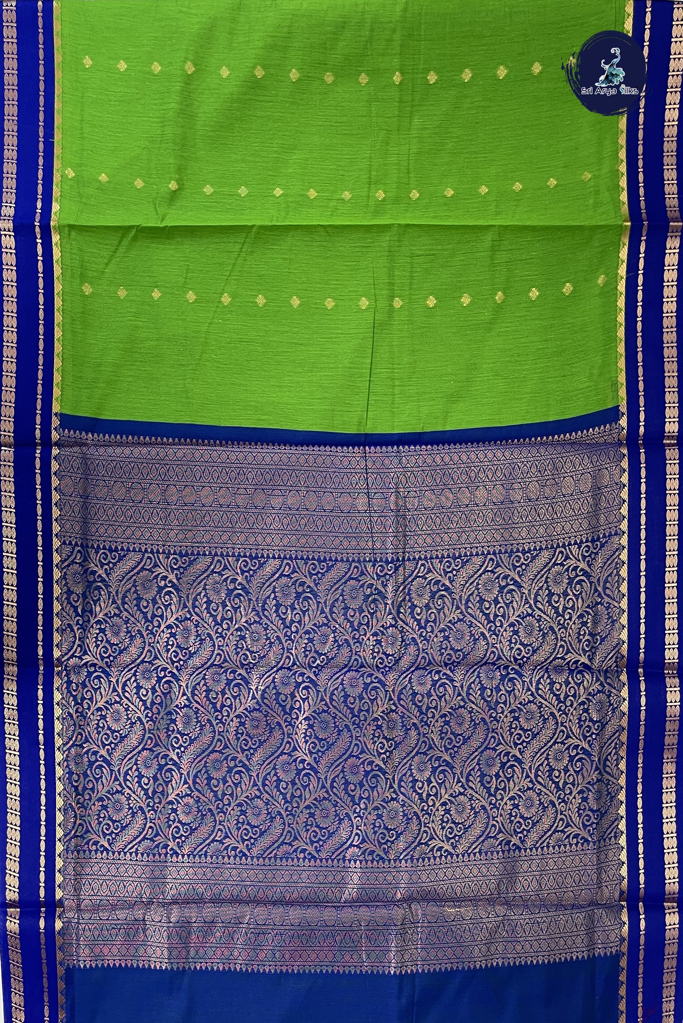 Light Green Madisar Semi Silk Cotton Saree With Zari Buttas Pattern