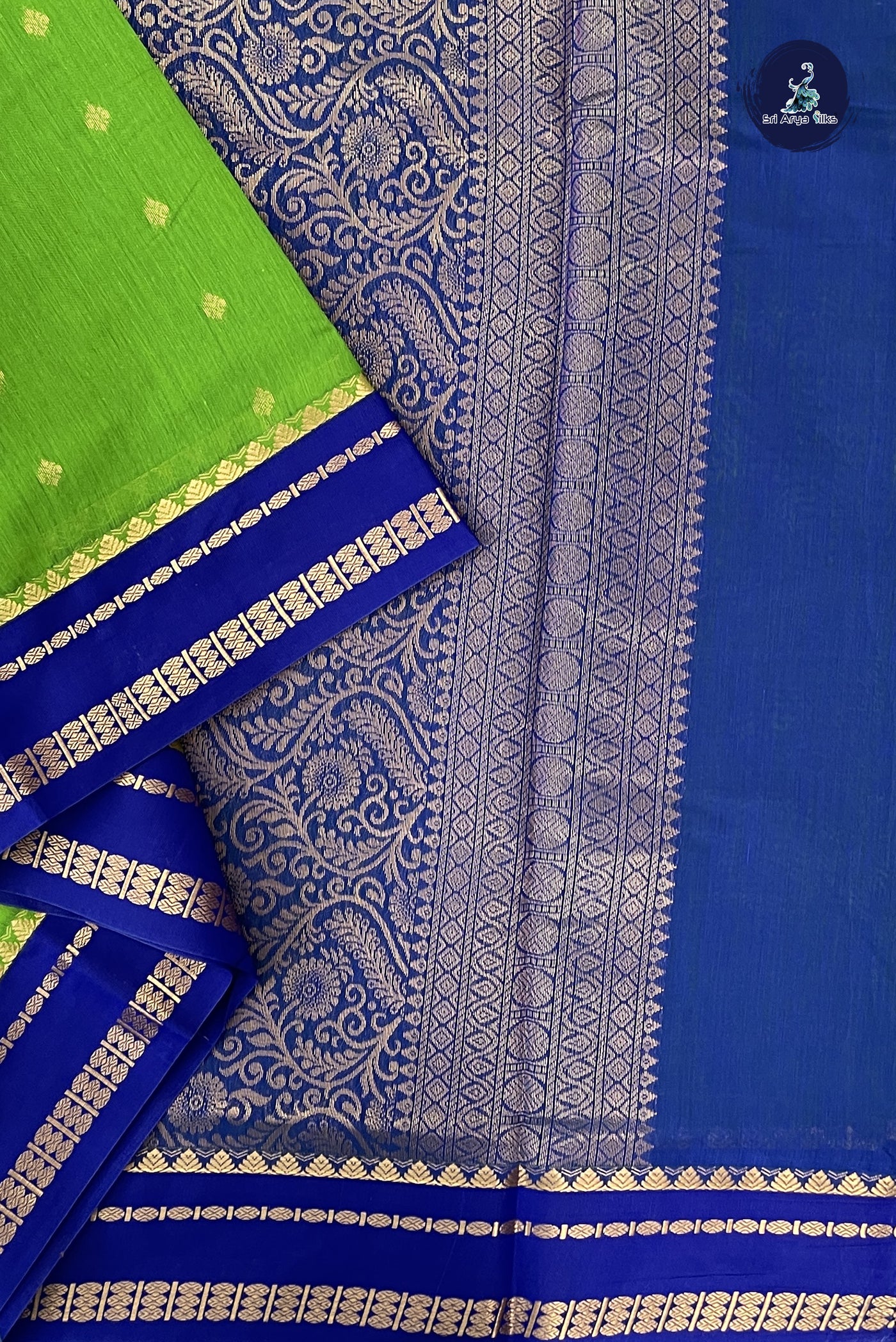 Light Green Madisar Semi Silk Cotton Saree With Zari Buttas Pattern