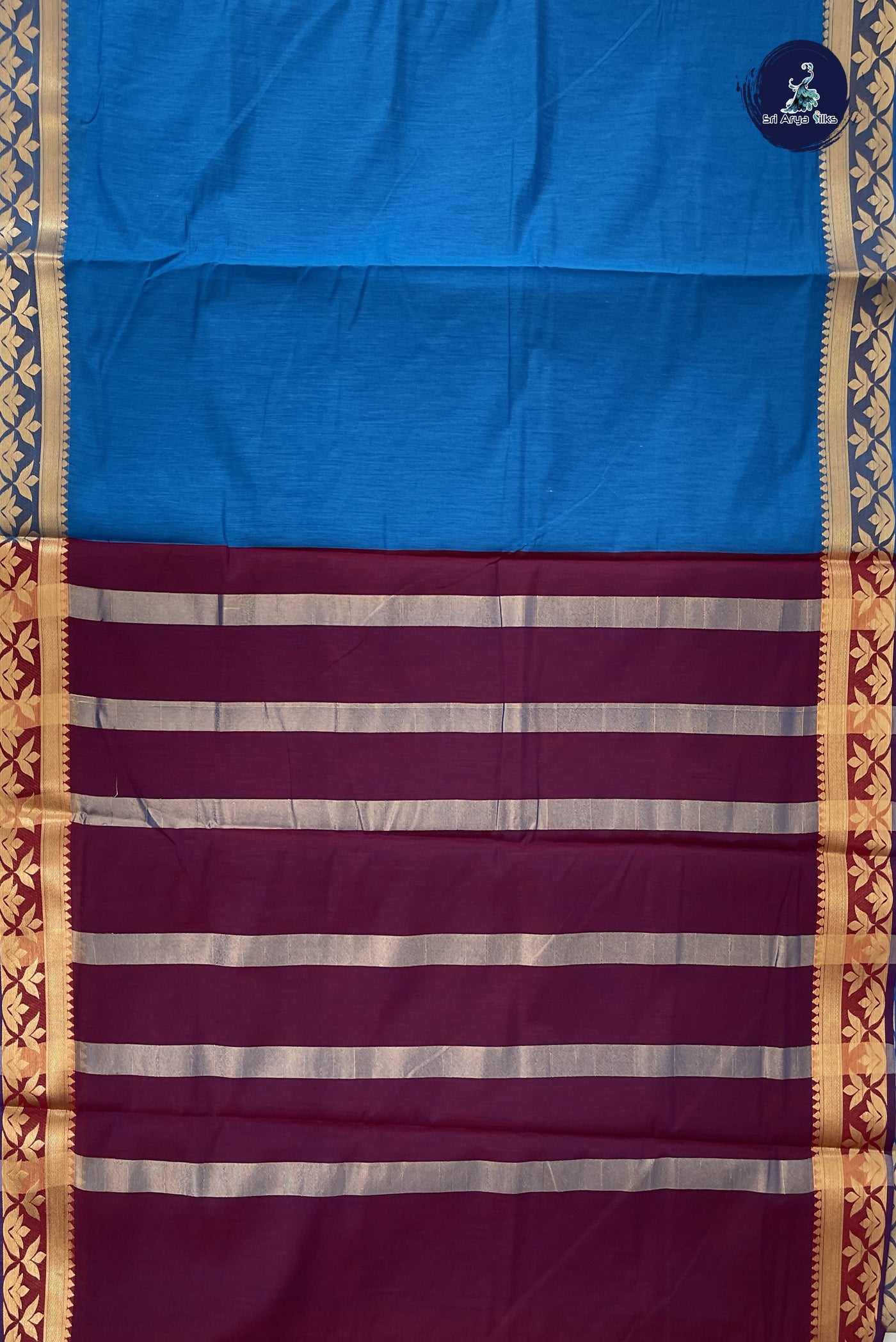 Sapphire Blue Madisar Semi Silk Cotton Saree With Plain Pattern