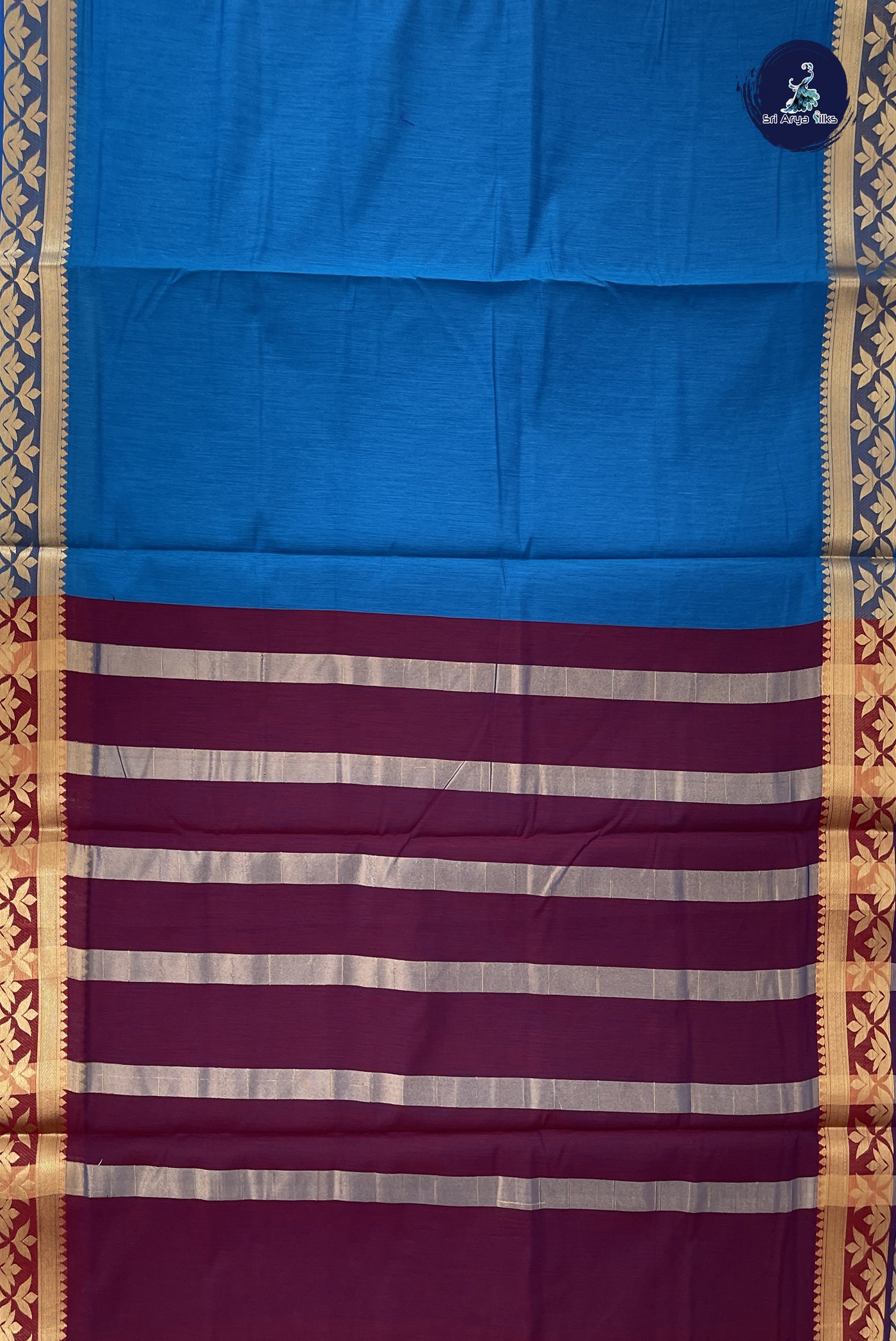 Sapphire Blue Madisar Semi Silk Cotton Saree With Plain Pattern