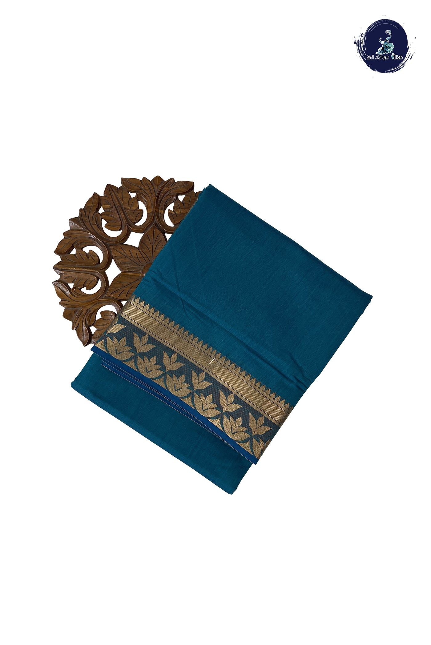 Sapphire Green Madisar Semi Silk Cotton Saree With Plain Pattern