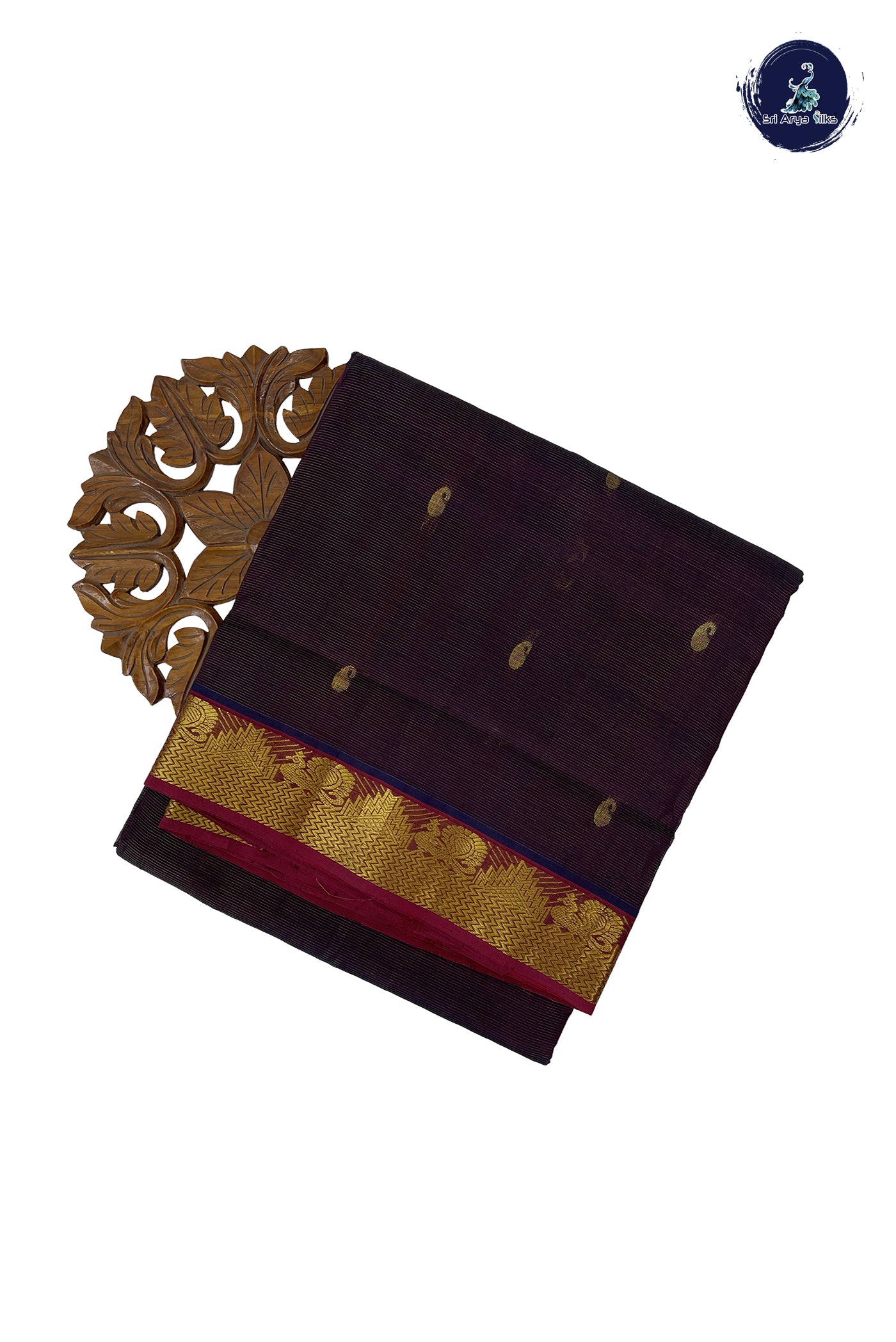 Coffee Brown 10 Yards Silk Cotton Saree With Vaira Oosi Pattern