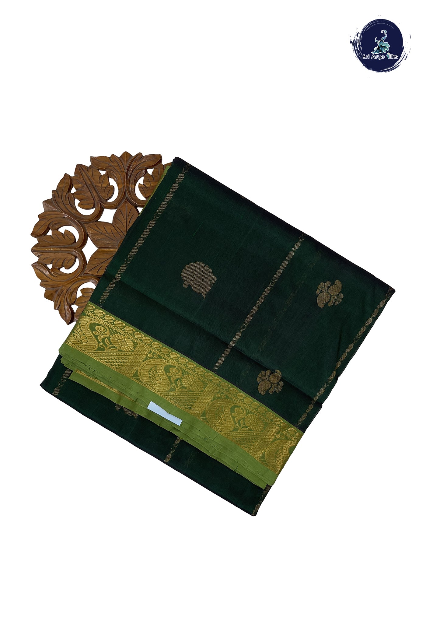 Green 10 Yards Silk Cotton Saree With Stripes Pattern