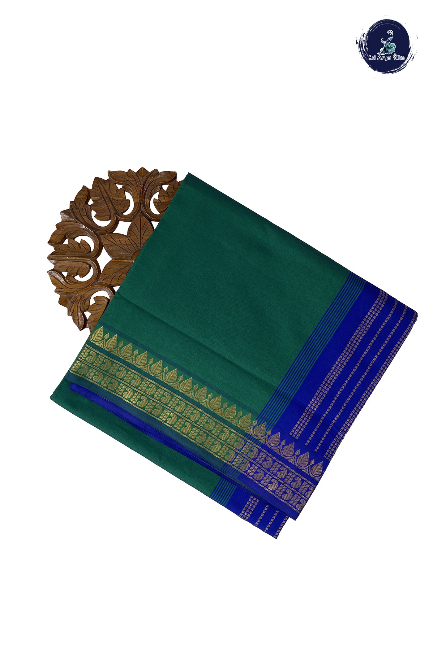 Green Madisar Semi Silk Cotton Saree With Plain Pattern