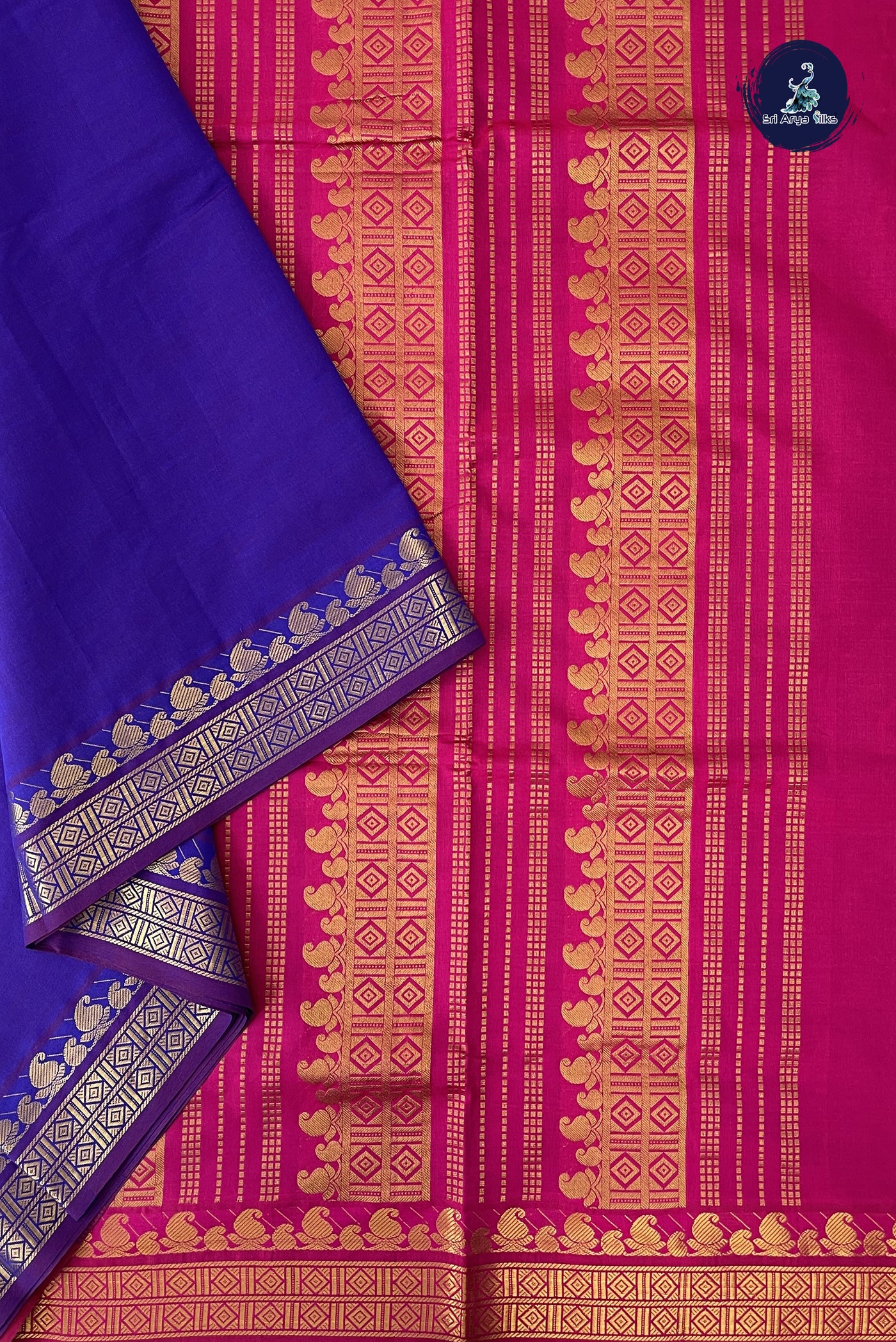 Dual Tone Purple Madisar Semi Silk Cotton Saree With Plain Pattern