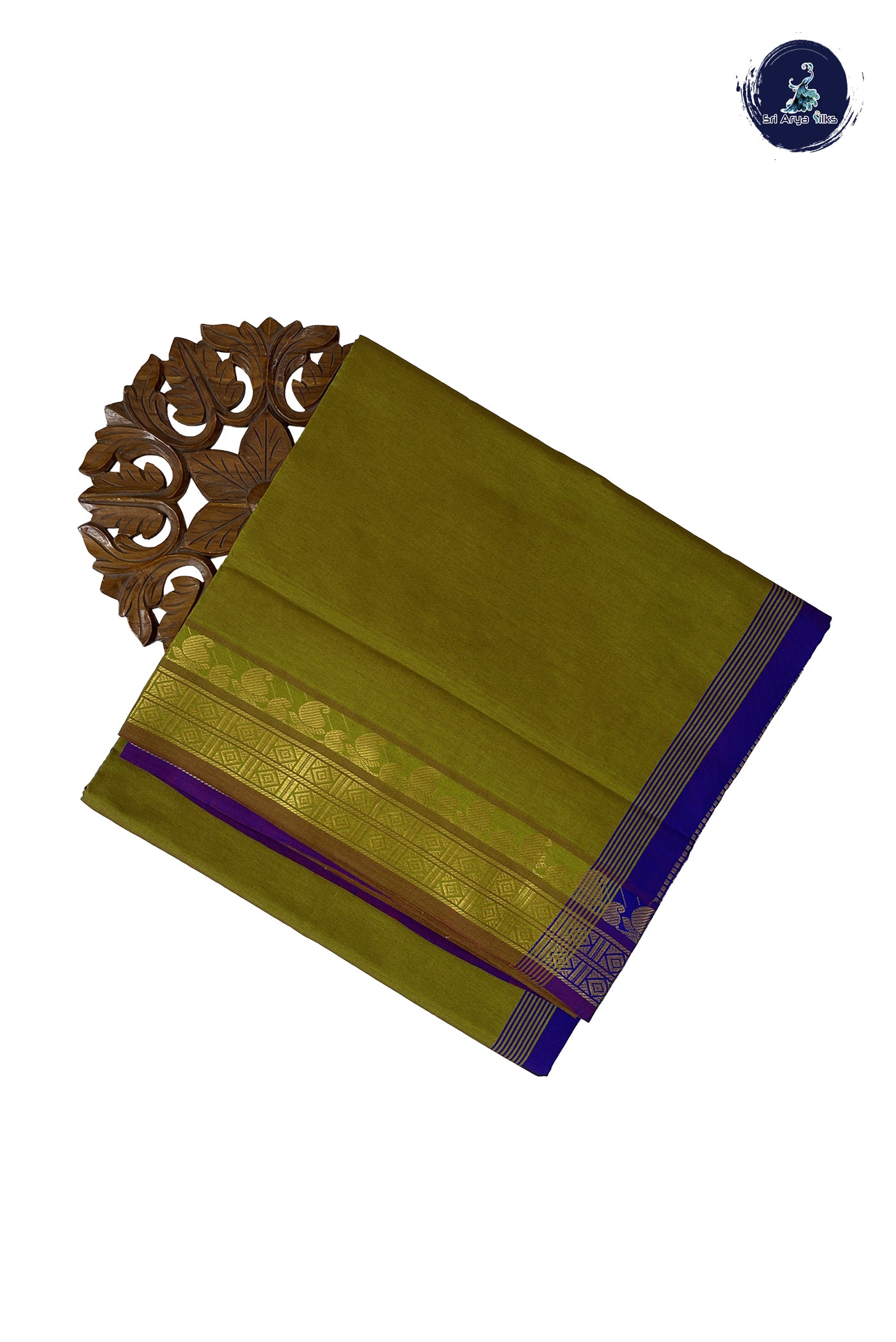Dual Tone Mehendi Green Madisar Semi Silk Cotton Saree With Plain Pattern