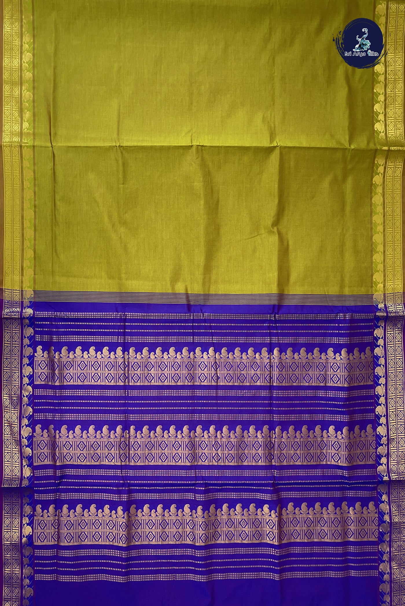 Dual Tone Mehendi Green Madisar Semi Silk Cotton Saree With Plain Pattern