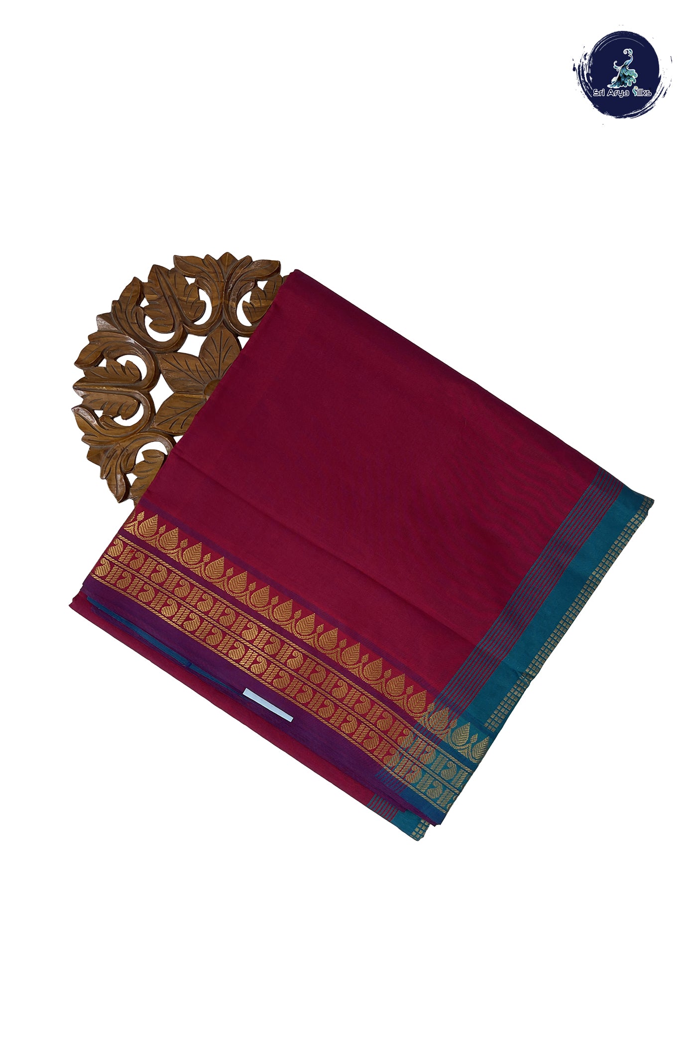 Maroon Madisar Semi Silk Cotton Saree With Plain Pattern