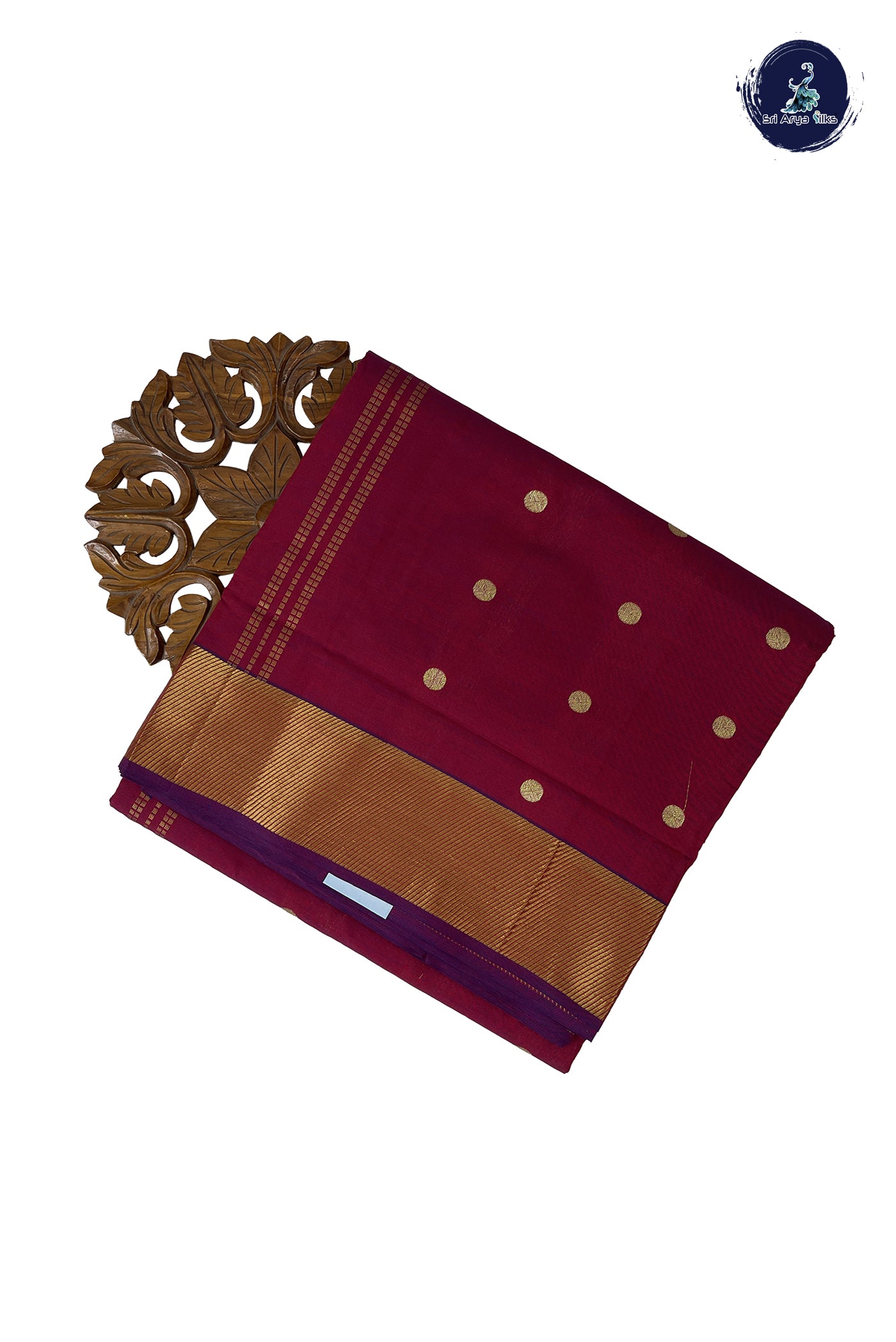Maroon Madisar Semi Silk Cotton Saree With Zari Buttas Pattern