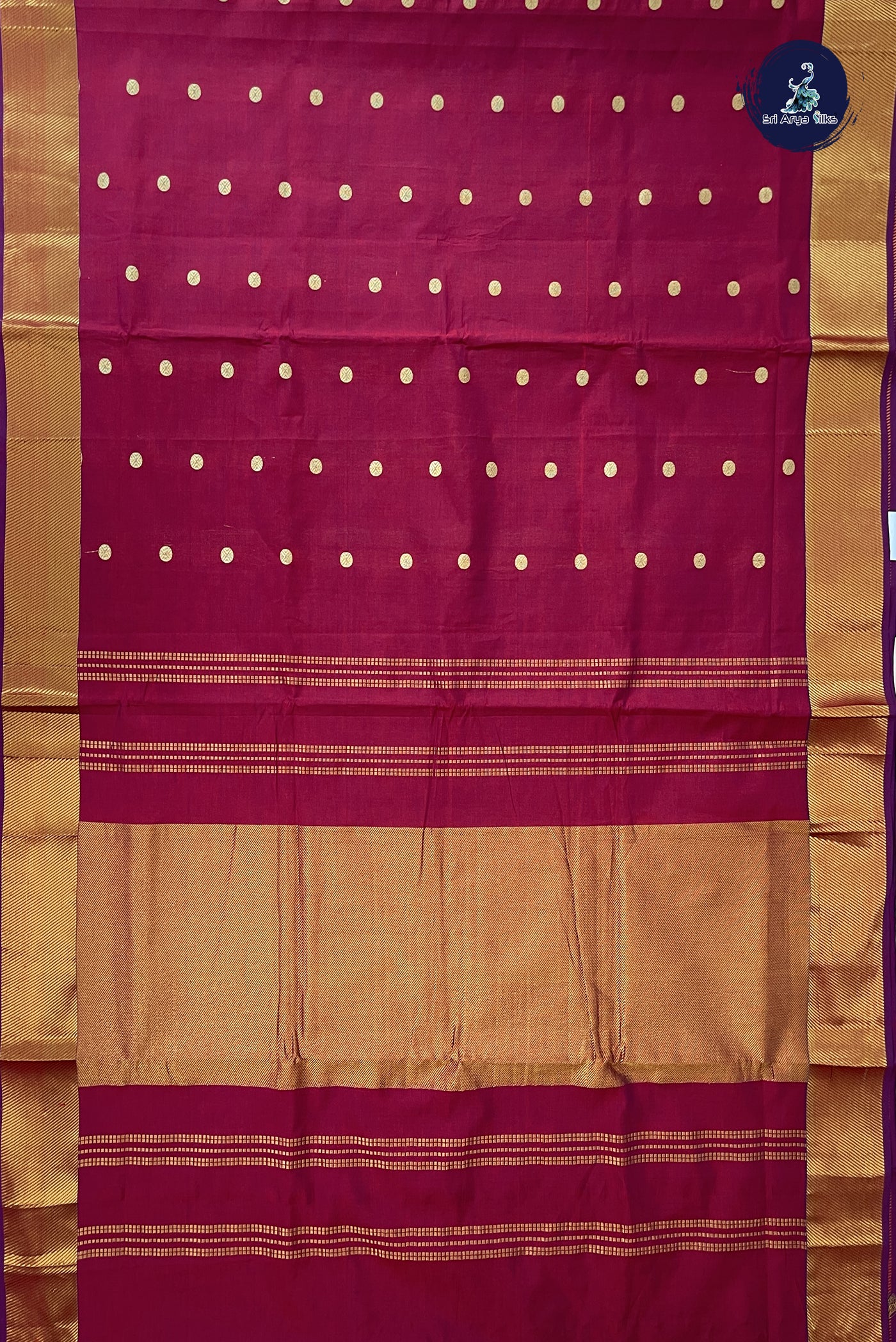 Maroon Madisar Semi Silk Cotton Saree With Zari Buttas Pattern