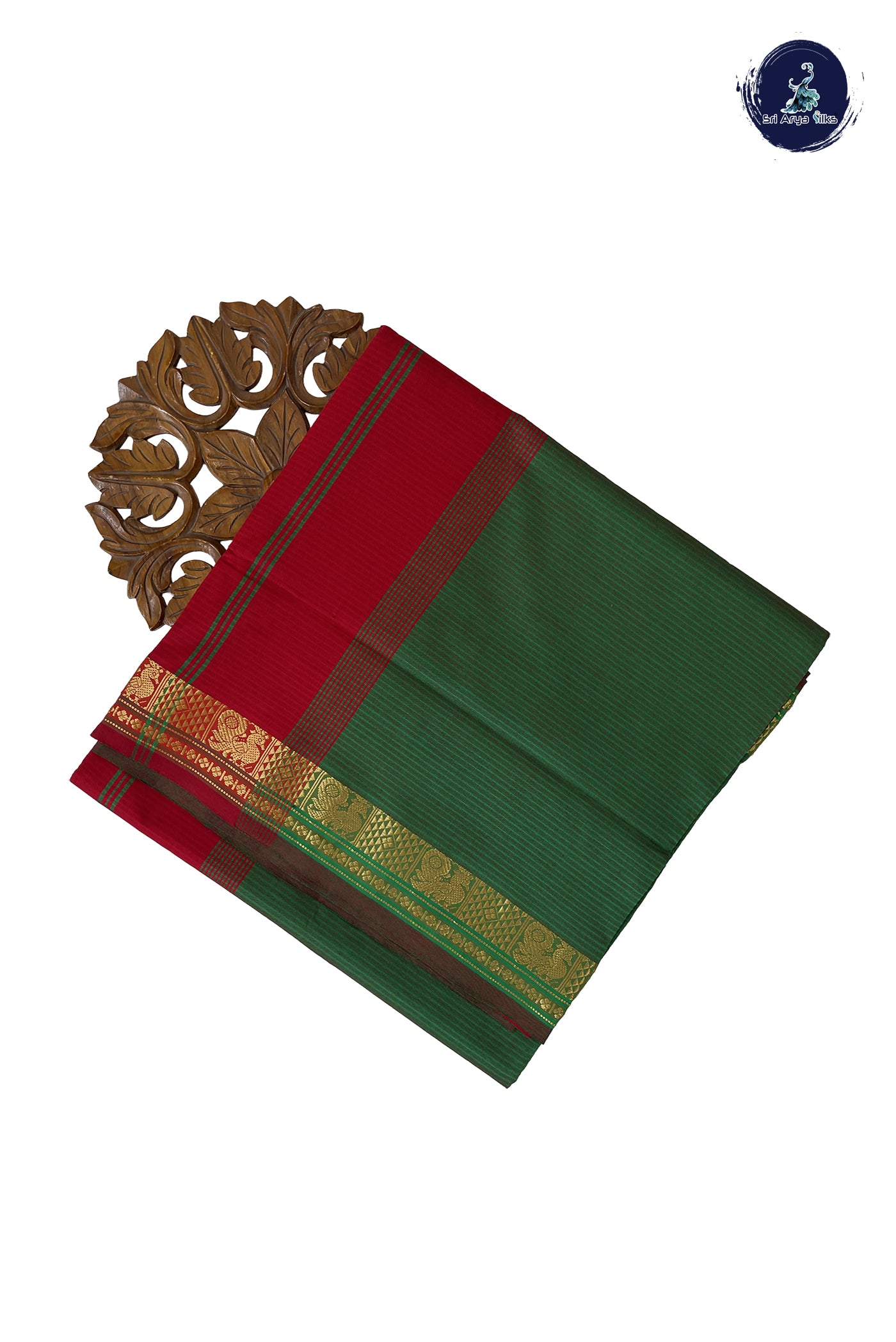 Green Madisar Semi Silk Cotton Saree With Doria Lines Pattern