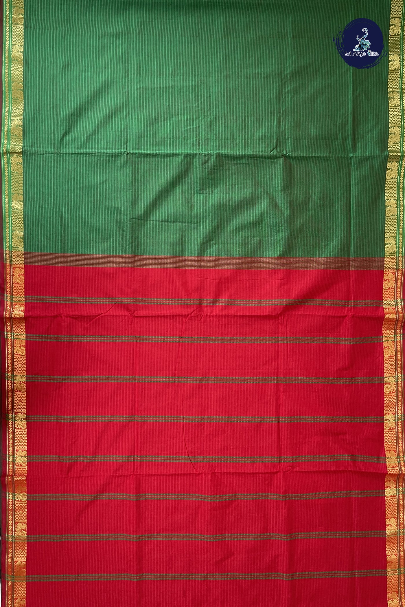 Green Madisar Semi Silk Cotton Saree With Doria Lines Pattern