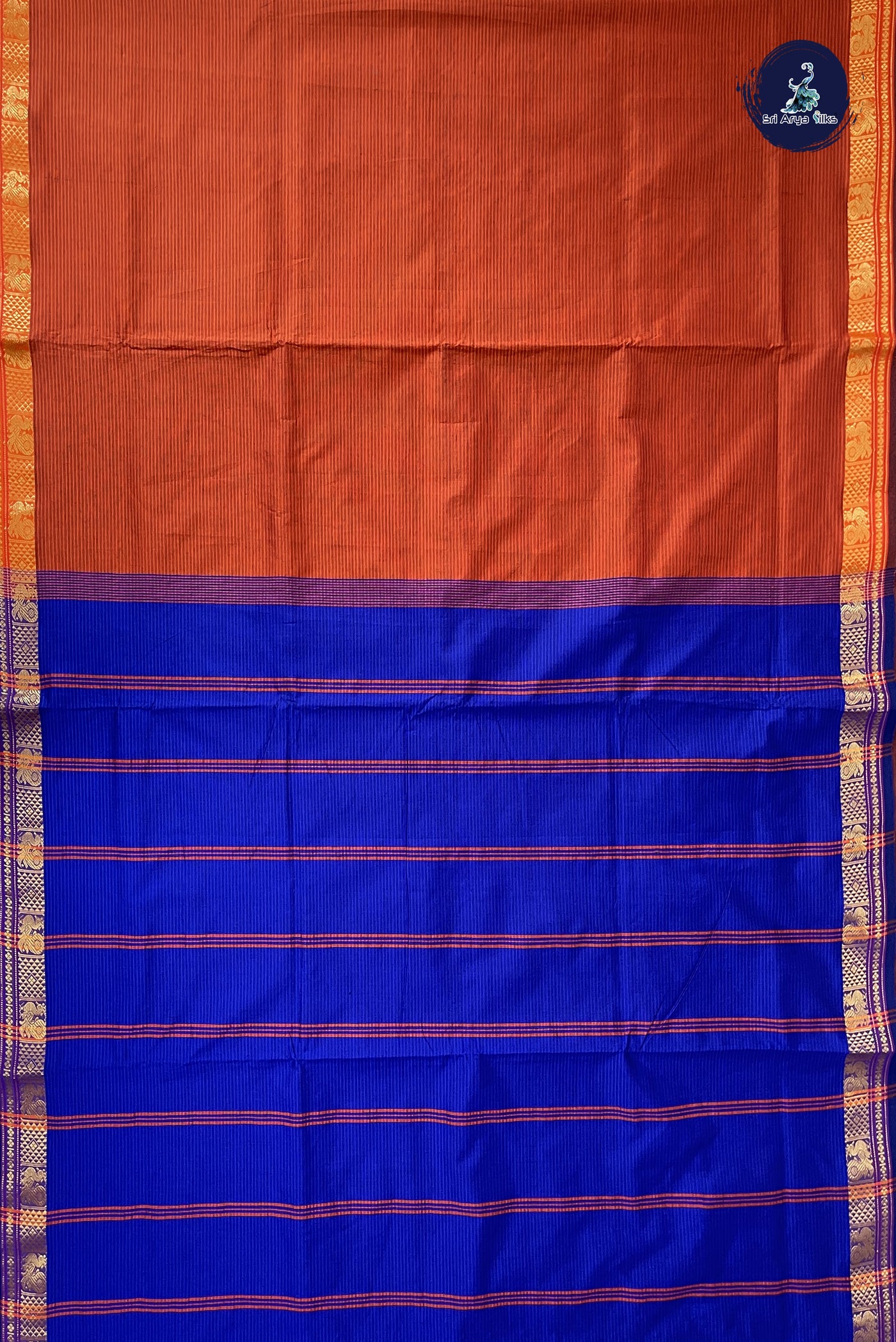 Orange Madisar Semi Silk Cotton Saree With Doria Lines Pattern
