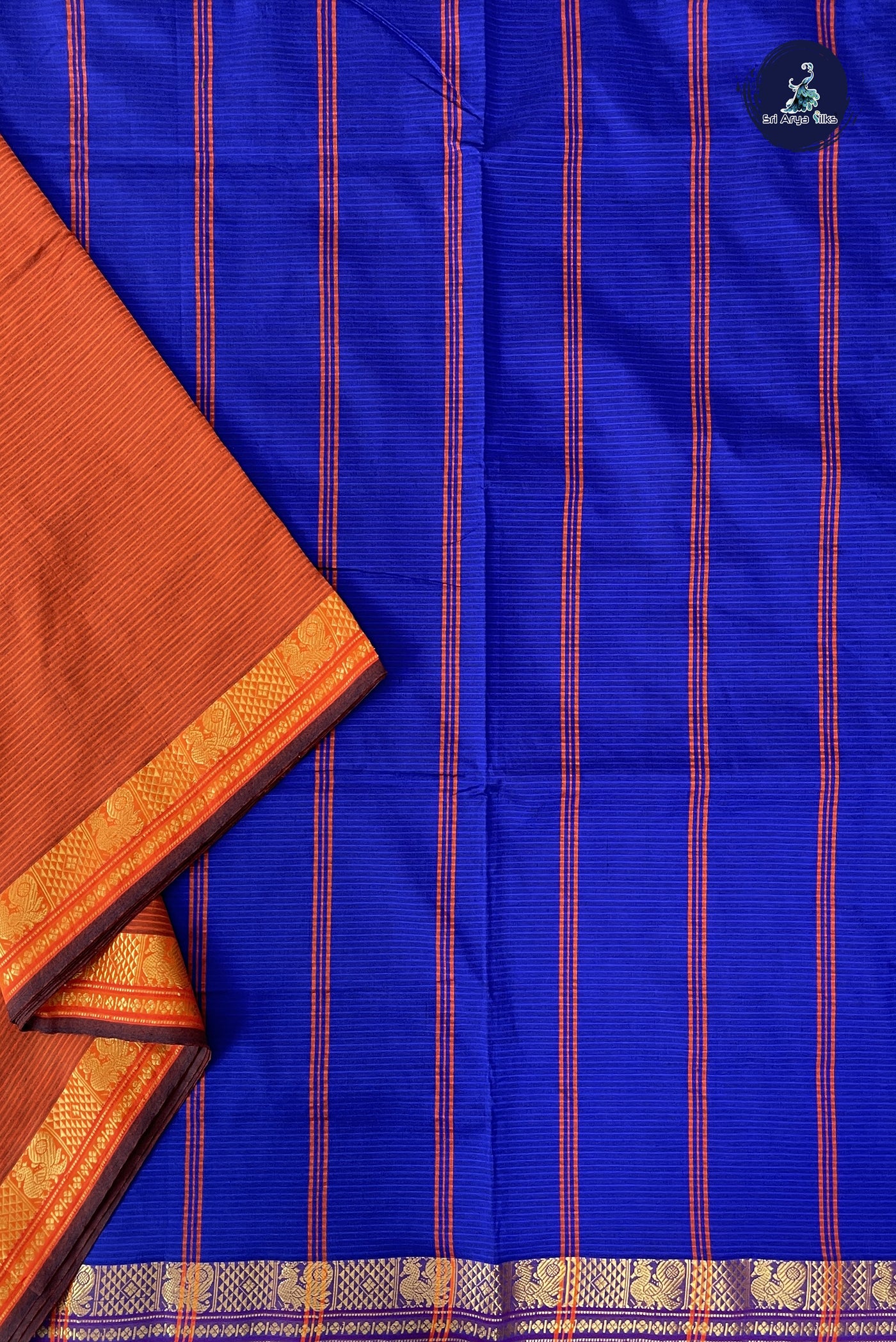 Orange Madisar Semi Silk Cotton Saree With Doria Lines Pattern