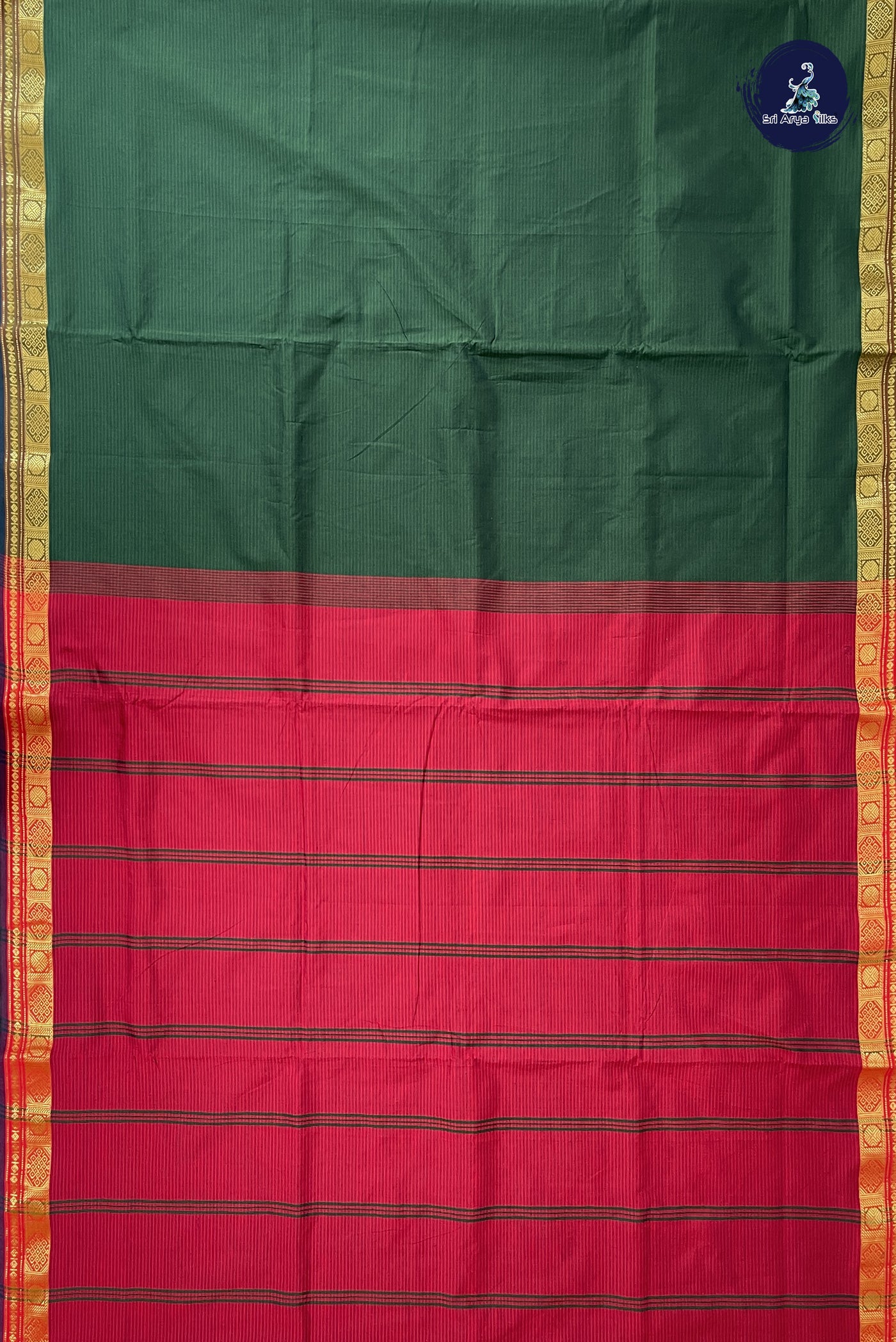 Green Madisar Semi Silk Cotton Saree With Doria Lines Pattern