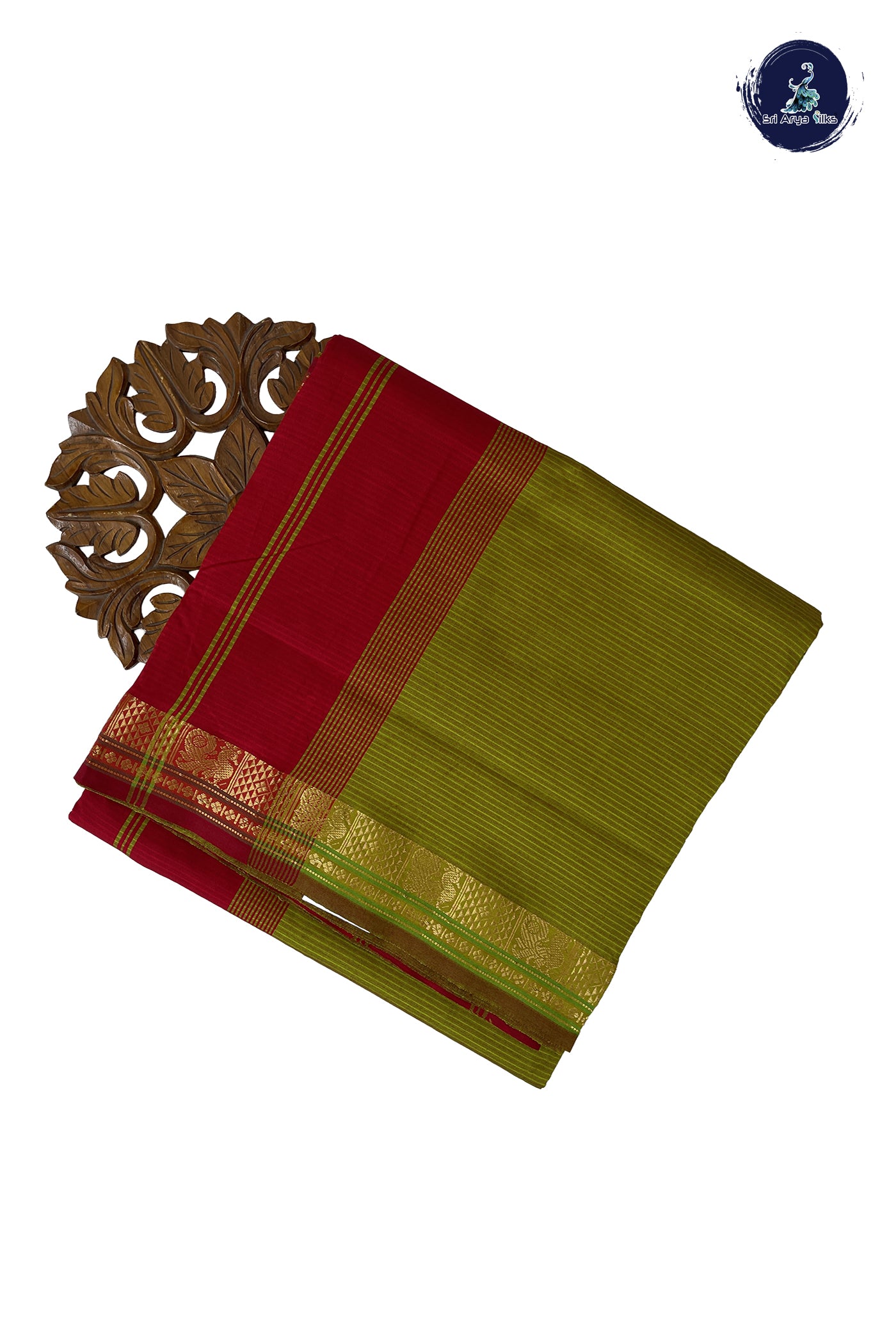 Lime Green Madisar Semi Silk Cotton Saree With Doria Lines Pattern