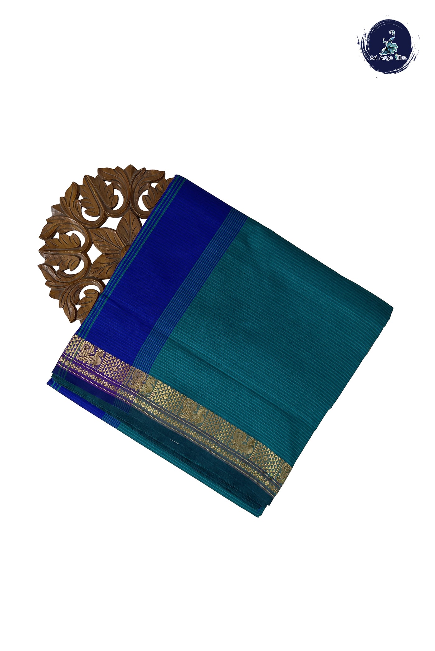 Sapphire Green Madisar Semi Silk Cotton Saree With Doria Lines Pattern