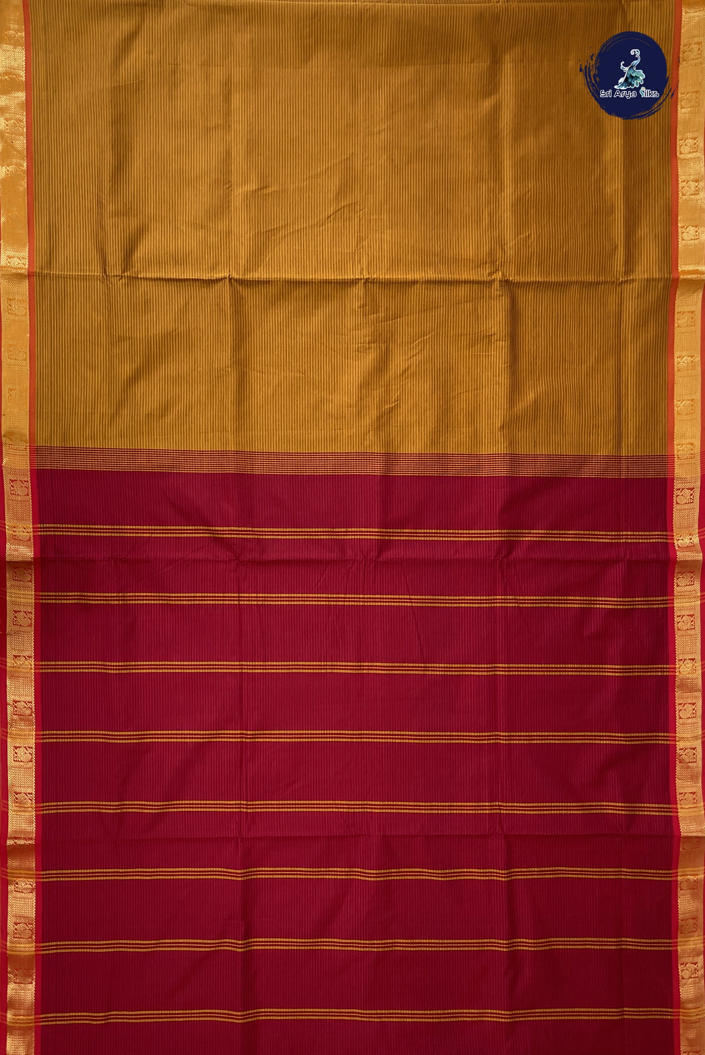 Mustard Yellow Madisar Semi Silk Cotton Saree With Doria Lines Pattern