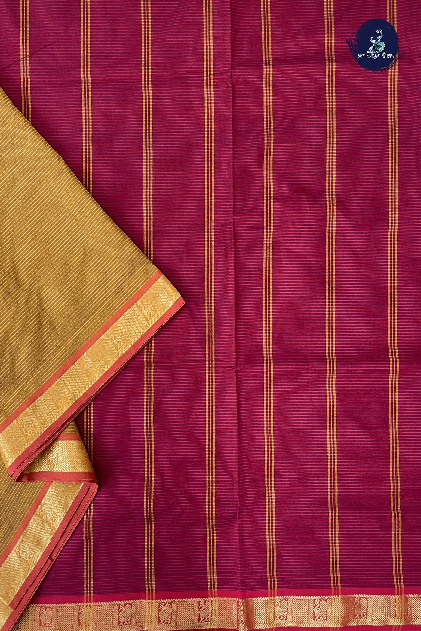 Mustard Yellow Madisar Semi Silk Cotton Saree With Doria Lines Pattern
