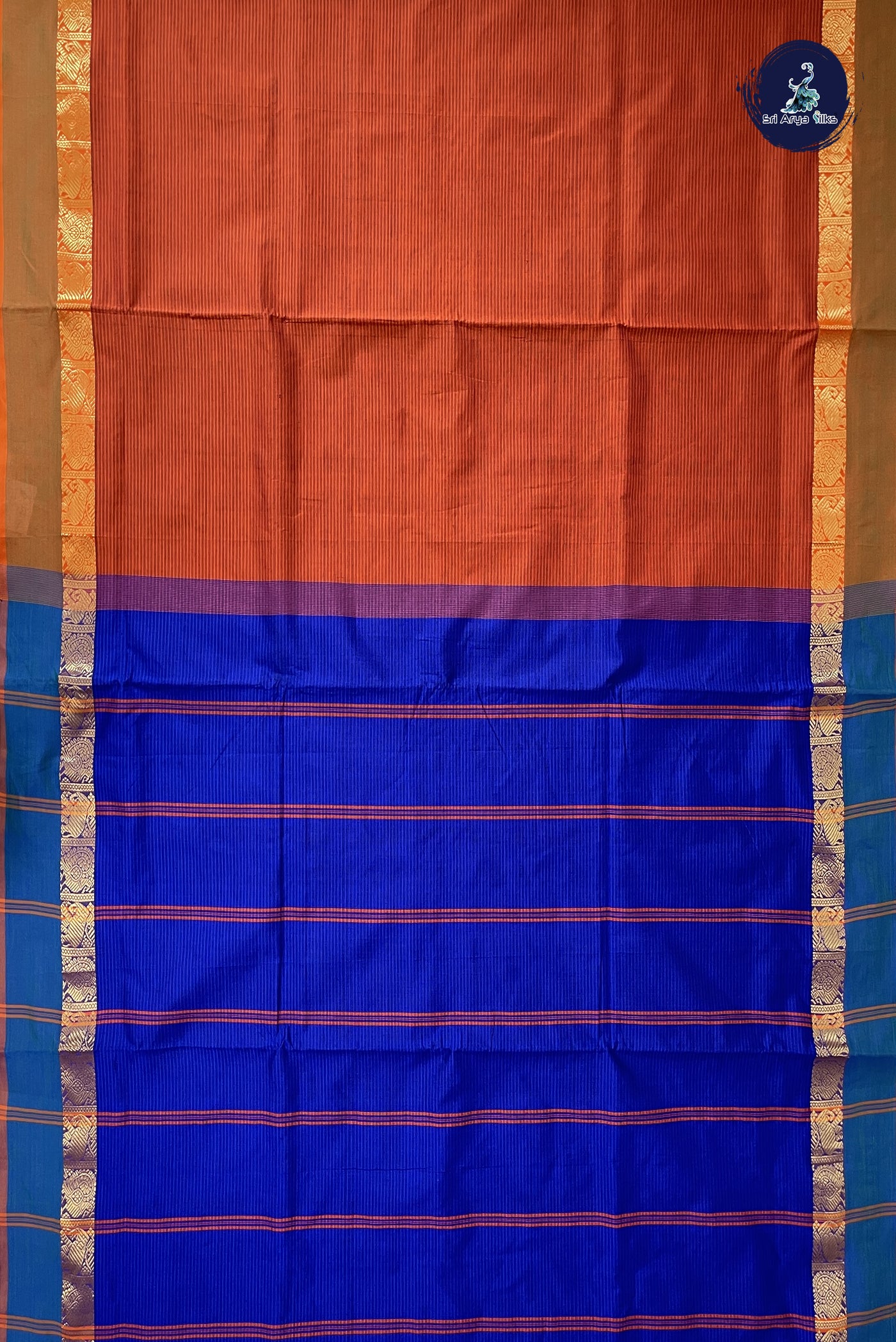 Orange Madisar Semi Silk Cotton Saree With Doria Lines Pattern