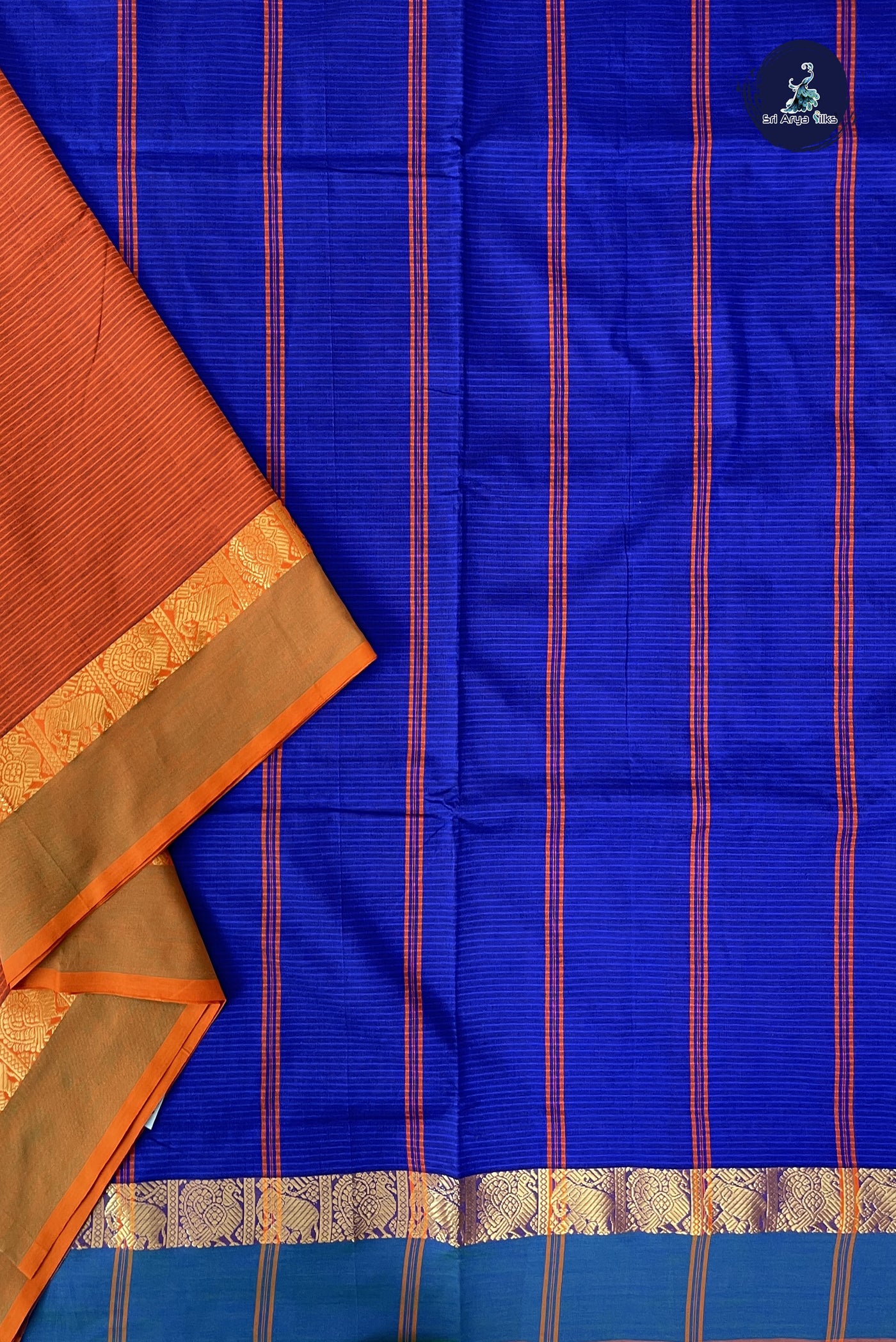 Orange Madisar Semi Silk Cotton Saree With Doria Lines Pattern