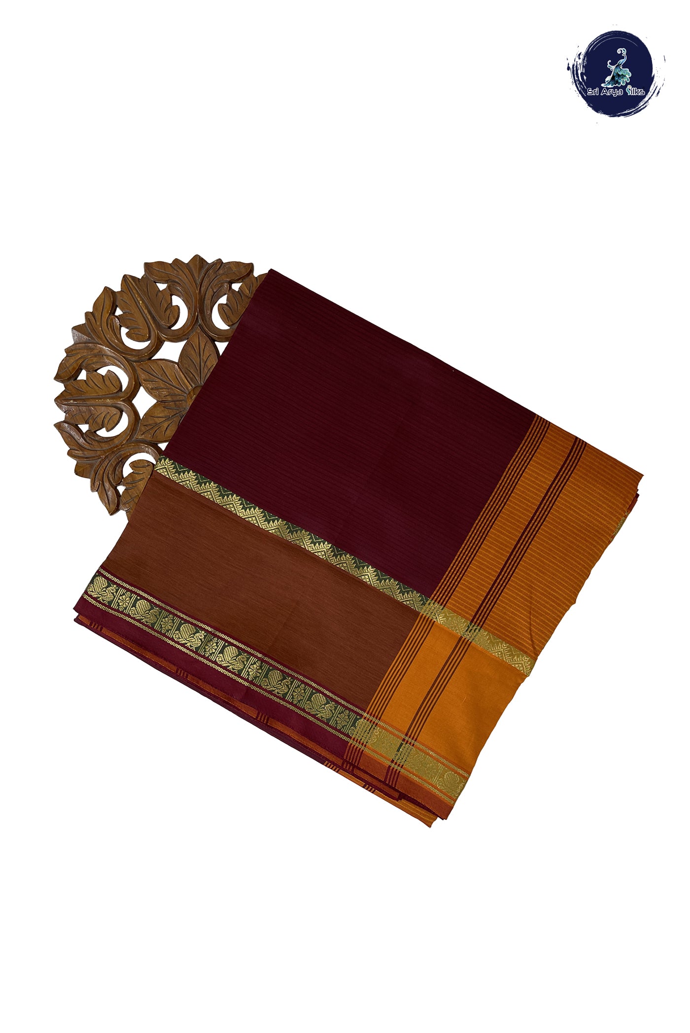 Brown Madisar Semi Silk Cotton Saree With Doria Lines Pattern