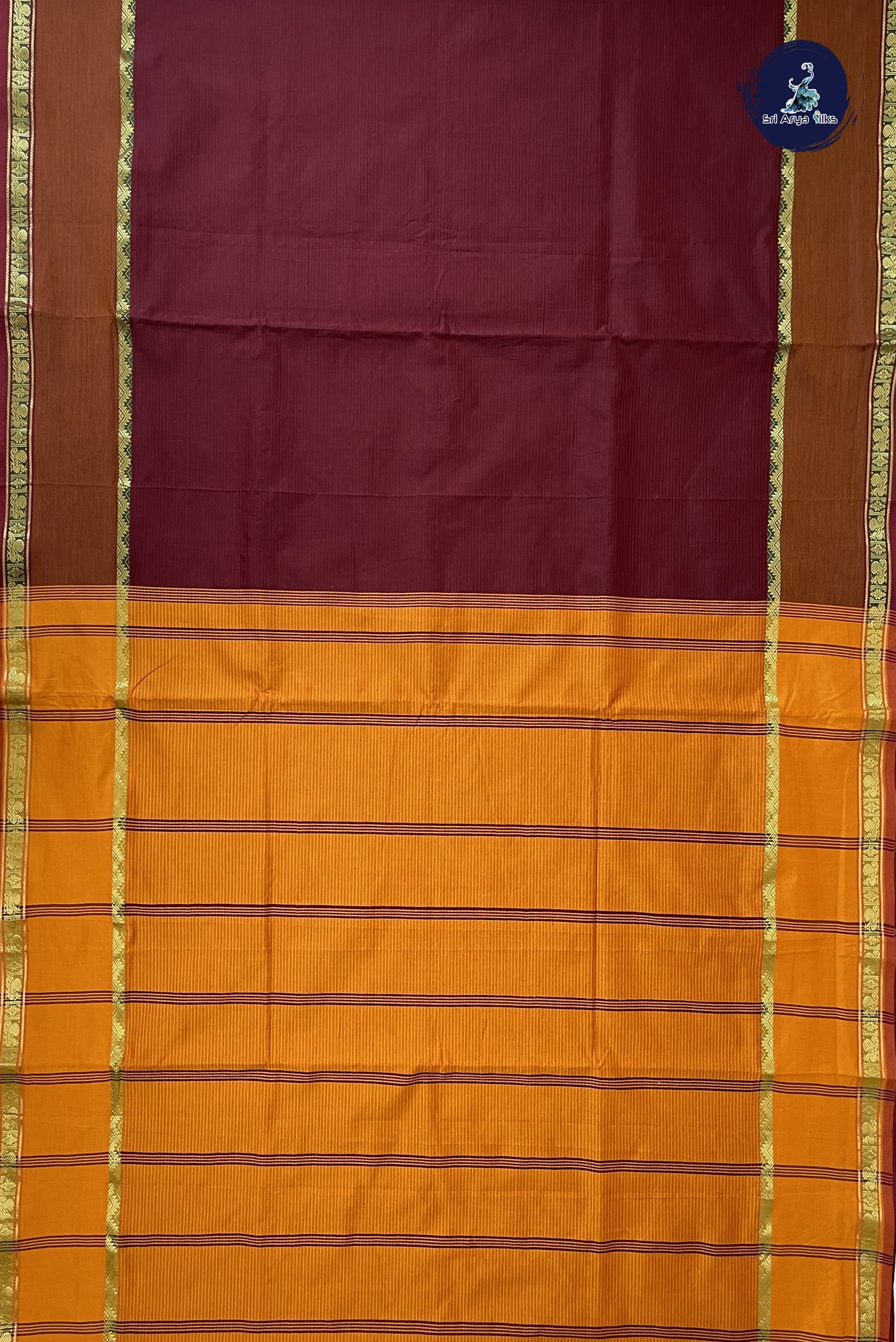 Brown Madisar Semi Silk Cotton Saree With Doria Lines Pattern