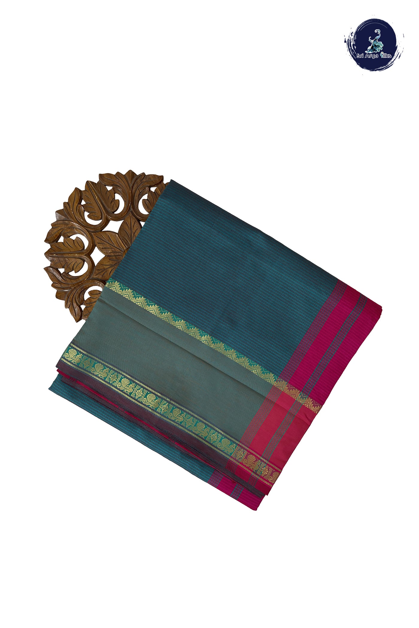 Sapphire Green Madisar Semi Silk Cotton Saree With Doria Lines Pattern