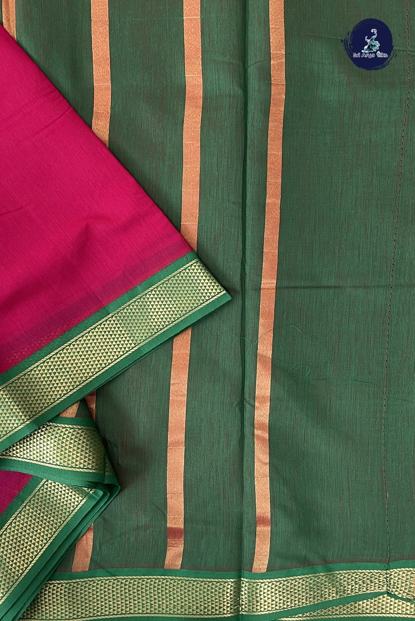 Dark Pink Madisar Semi Silk Cotton Saree With Plain Pattern