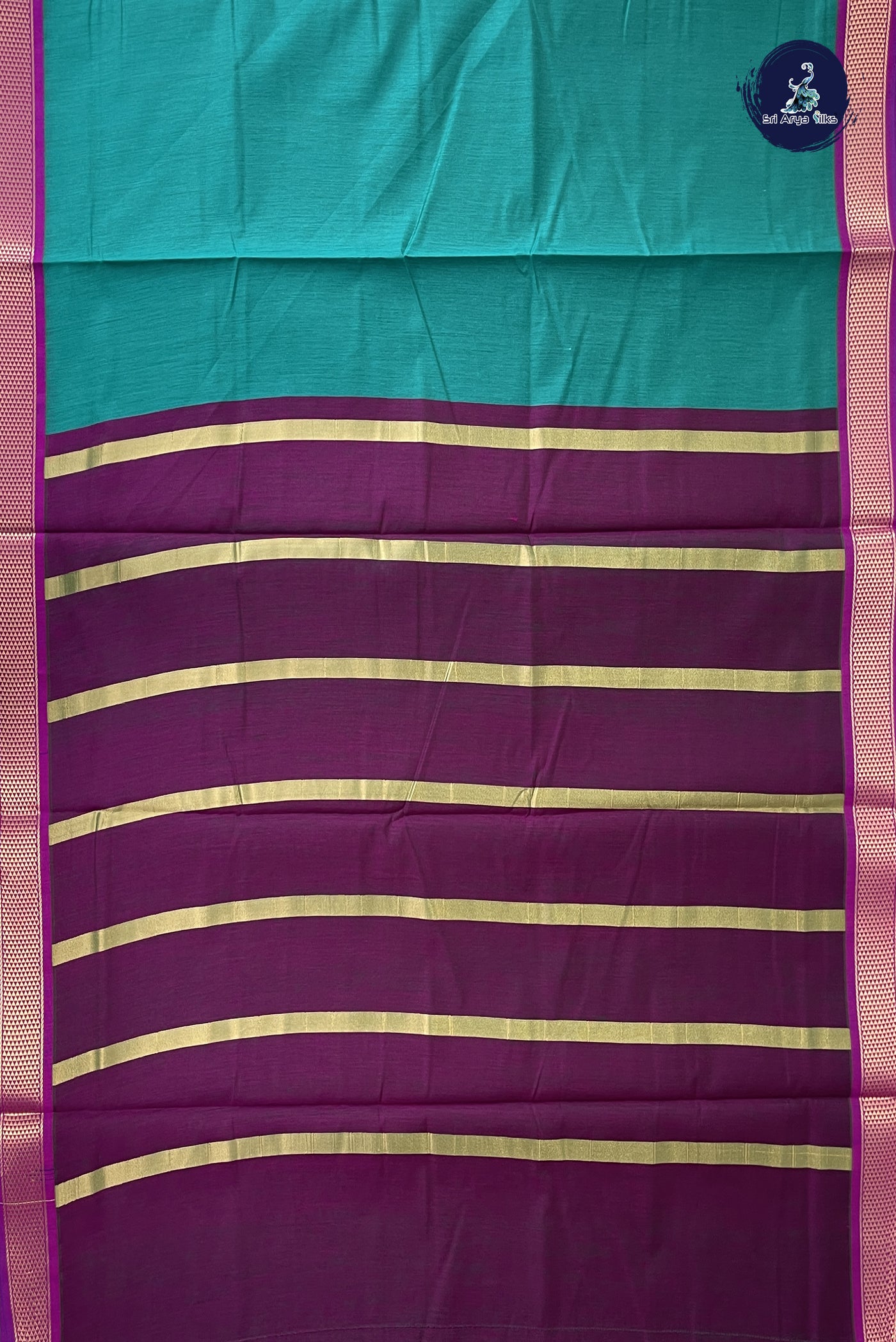 Green Madisar Semi Silk Cotton Saree With Plain Pattern