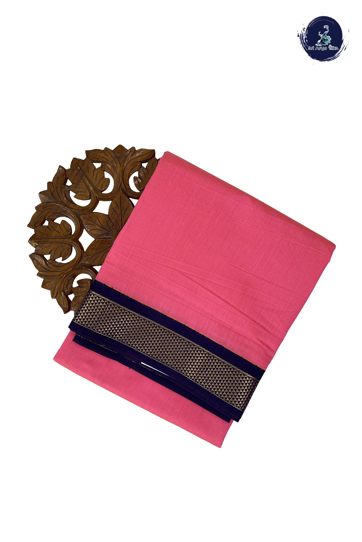 Light Pink Madisar Semi Silk Cotton Saree With Plain Pattern
