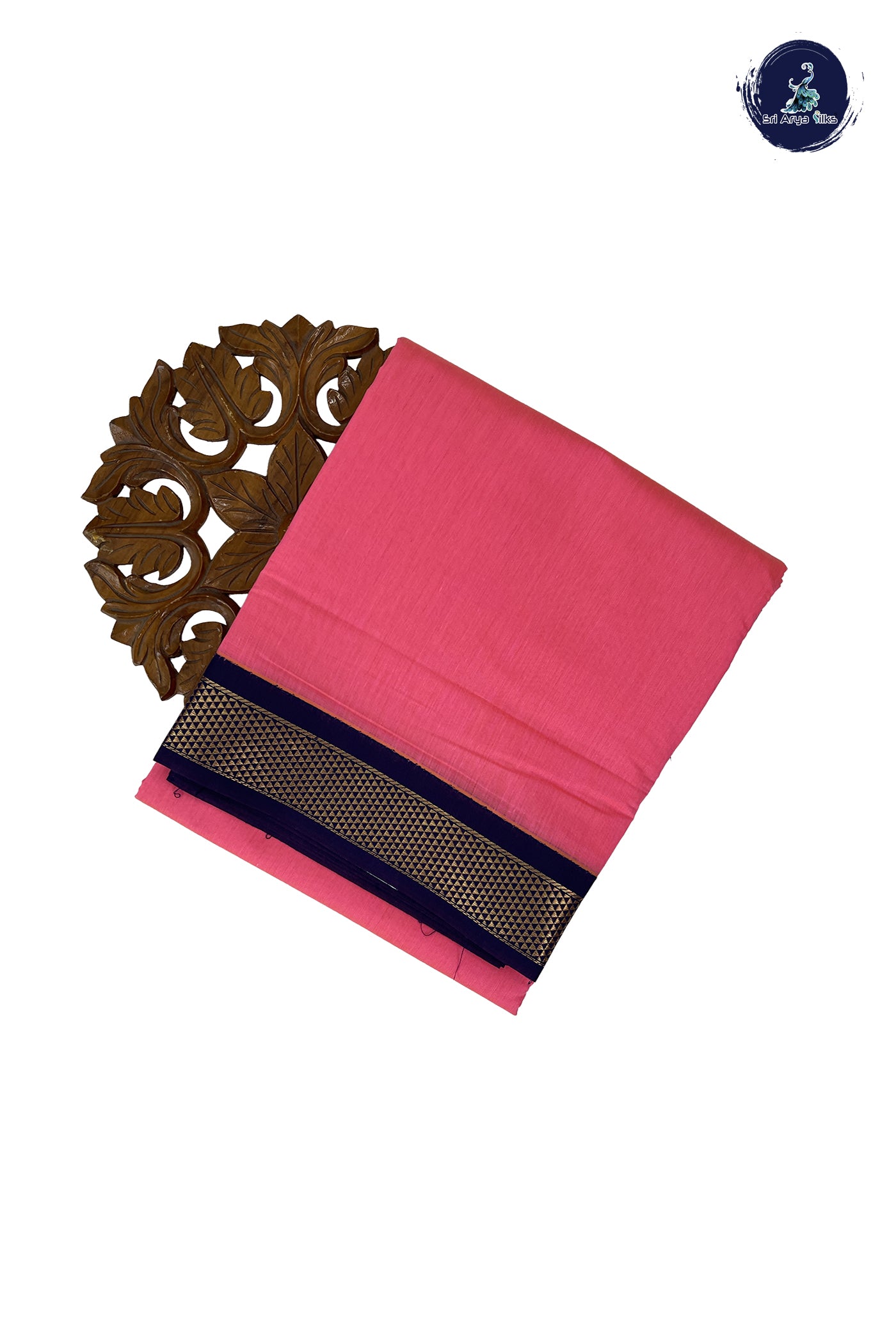 Light Pink Madisar Semi Silk Cotton Saree With Plain Pattern