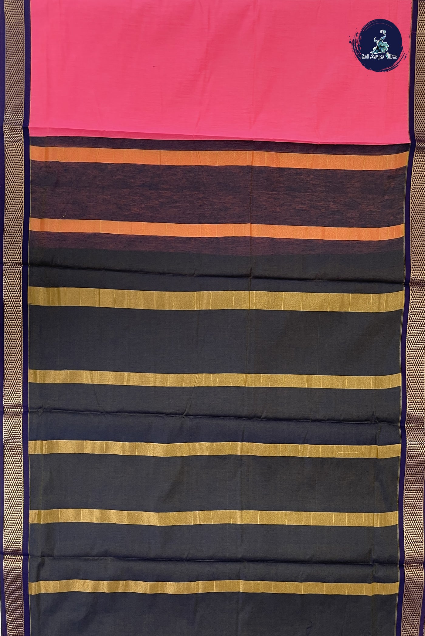 Light Pink Madisar Semi Silk Cotton Saree With Plain Pattern