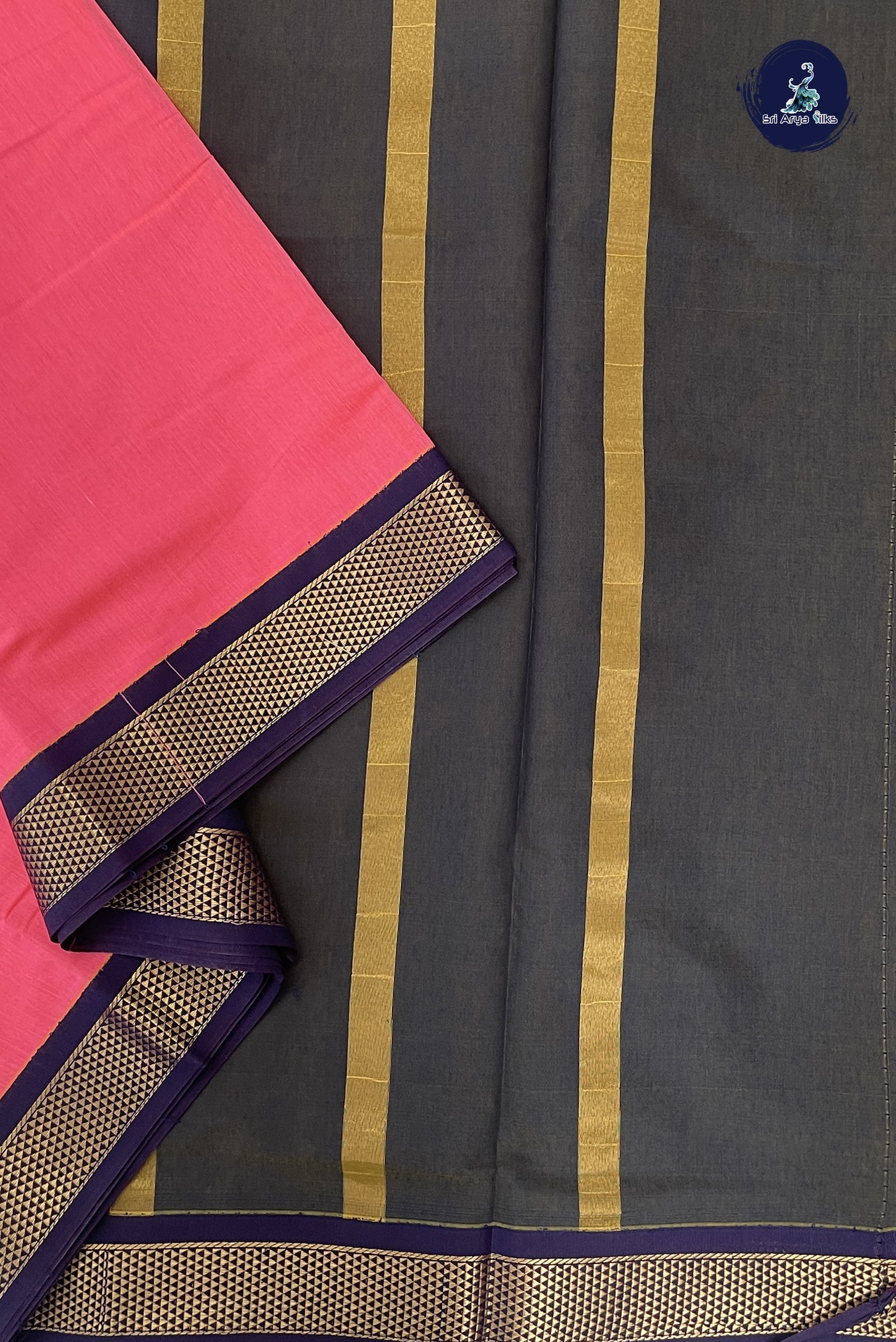 Light Pink Madisar Semi Silk Cotton Saree With Plain Pattern