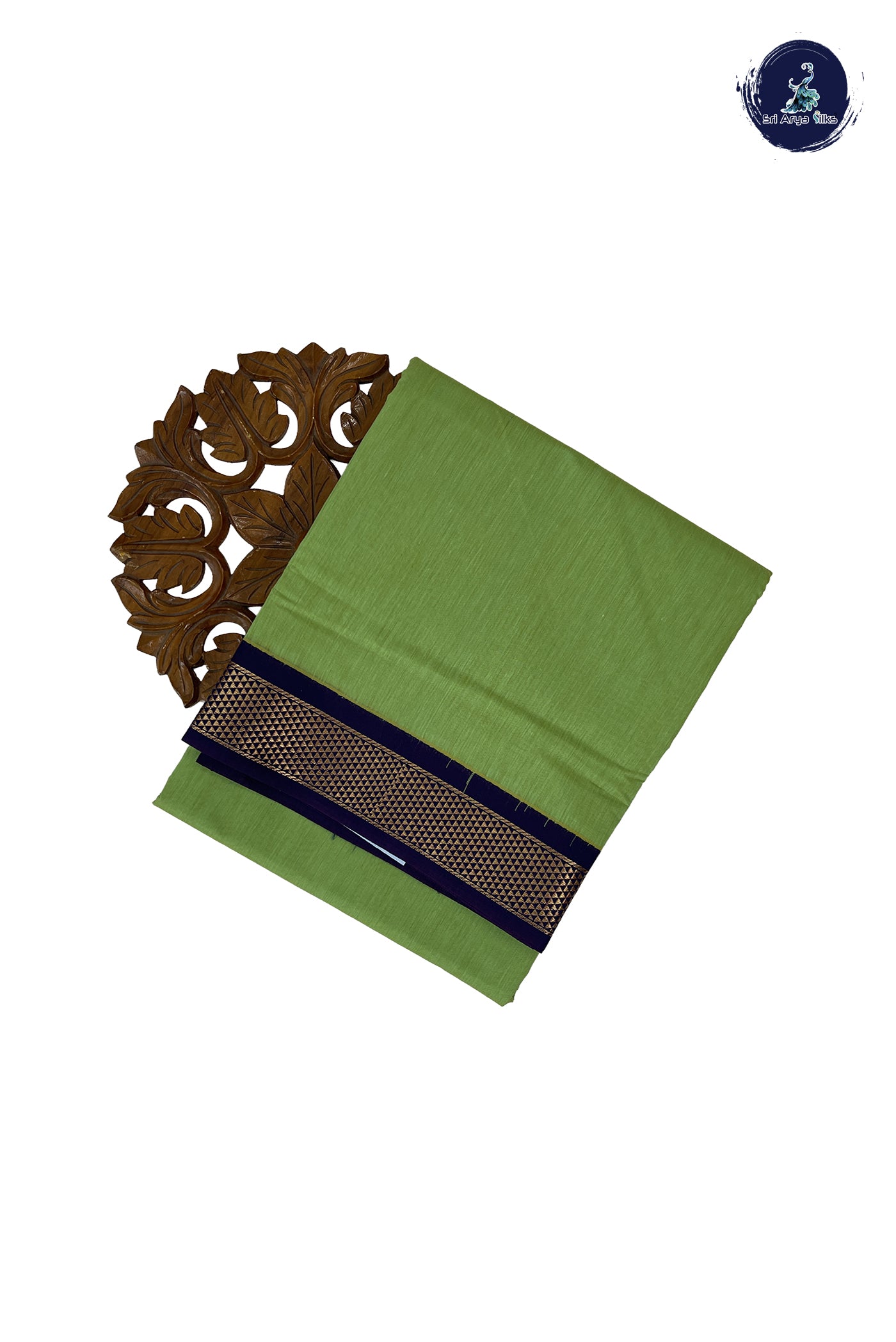Light Green Madisar Semi Silk Cotton Saree With Plain Pattern
